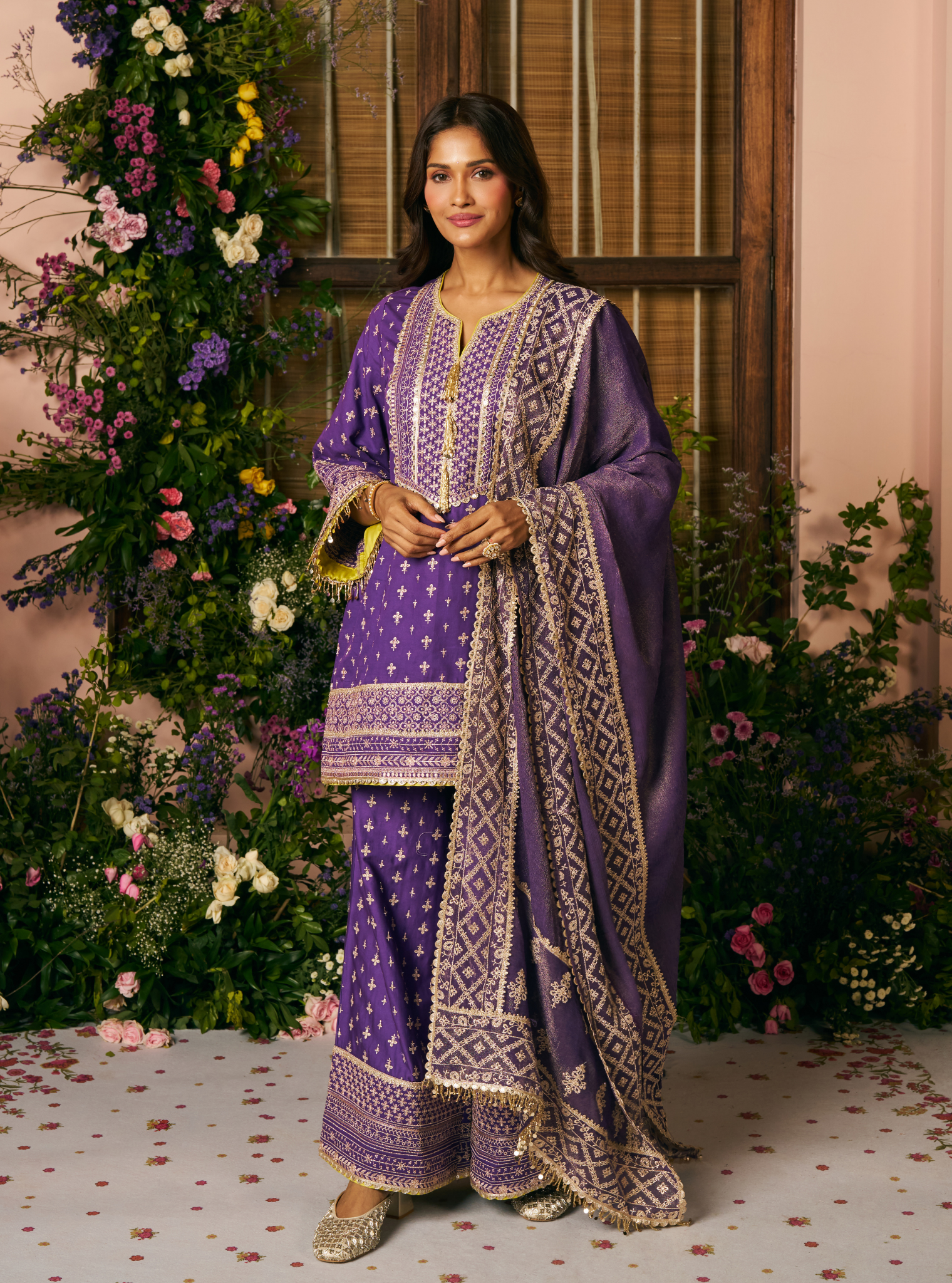 Laagi Pima Satin Purple Kurta Set