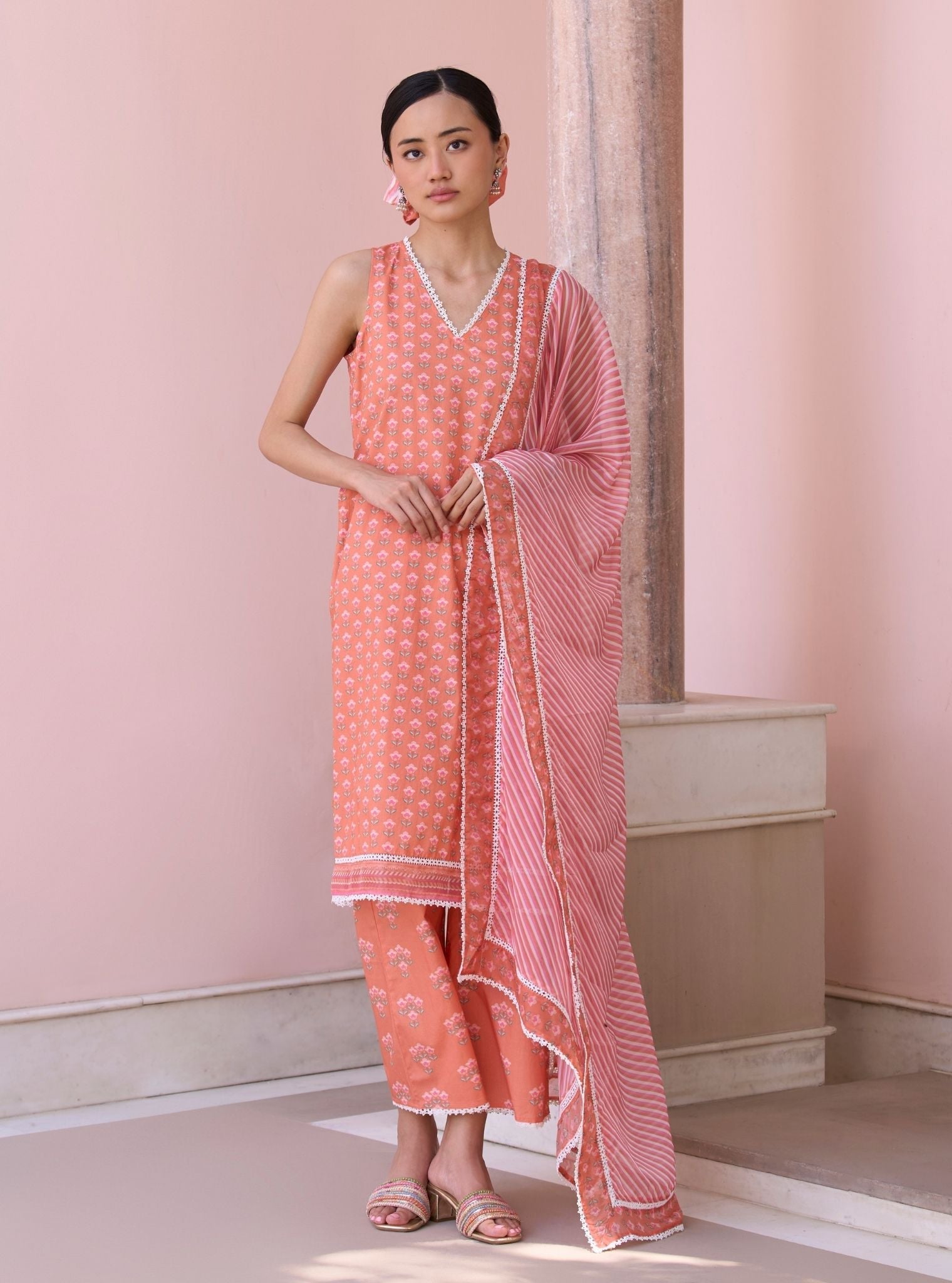 Rajvella Orange Mulmul Supima Cotton Kurta & Pant Set