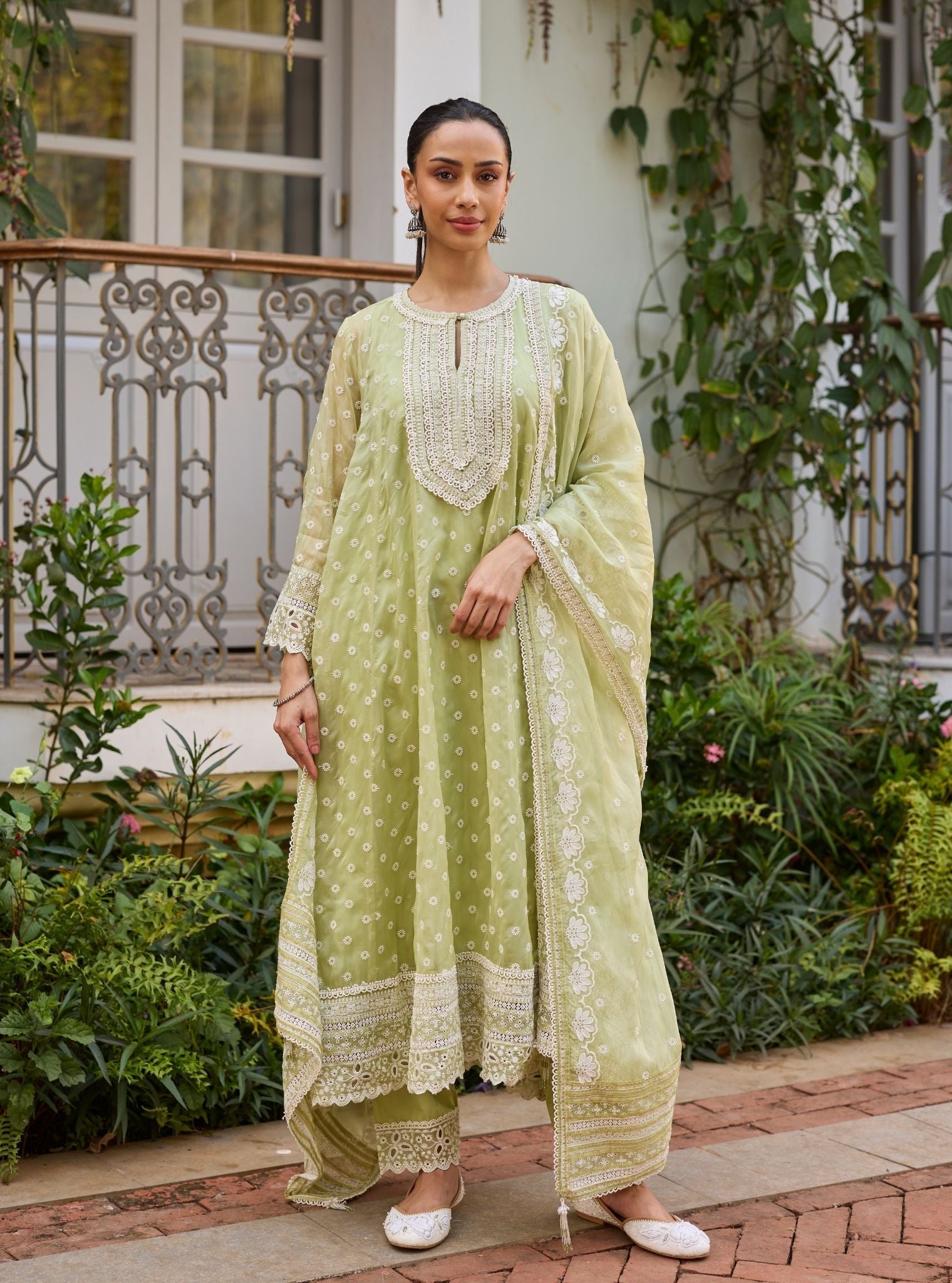 Hena Organza Green Anarkali Set