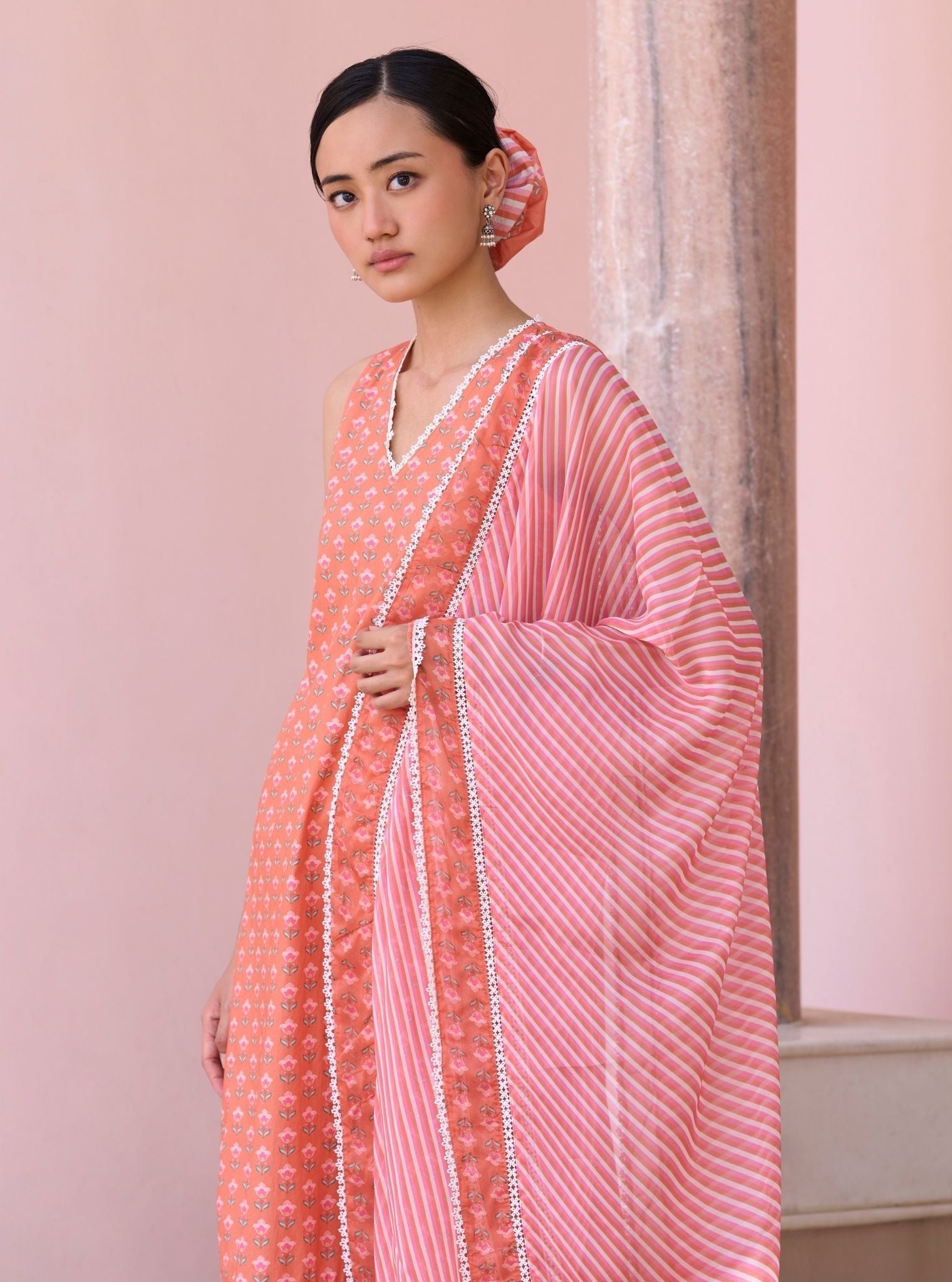 Rajvella Orange Mulmul Supima Cotton Kurta & Pant Set