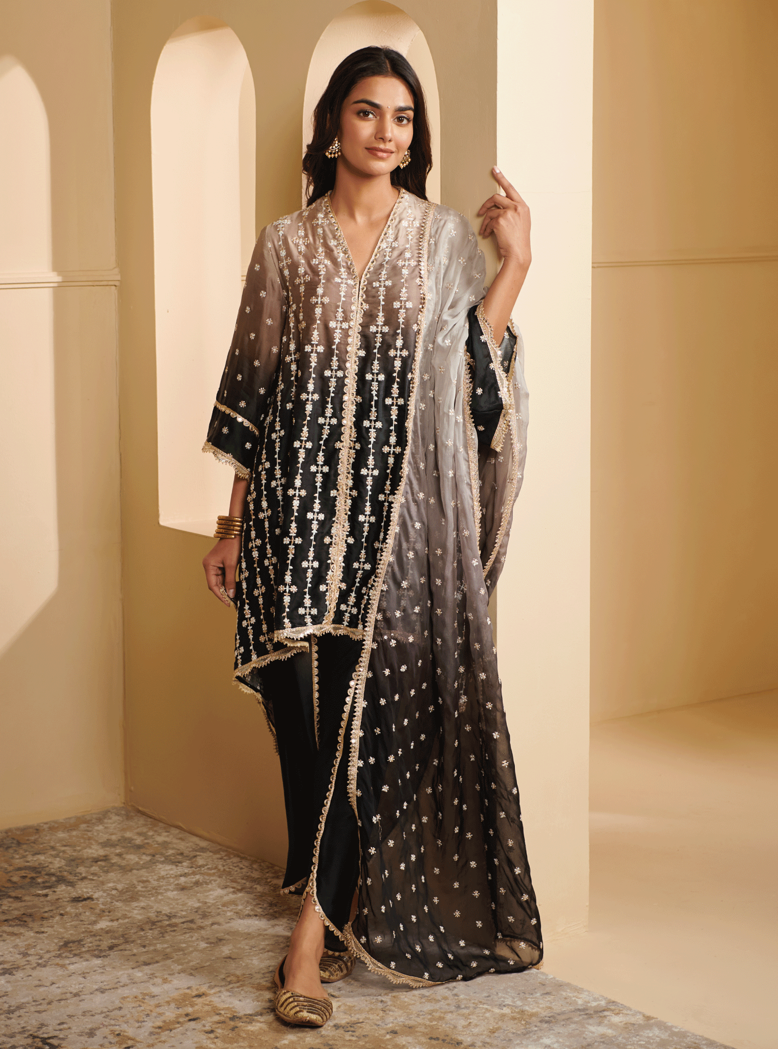 Inara Cupro Silk Black Kurta Set
