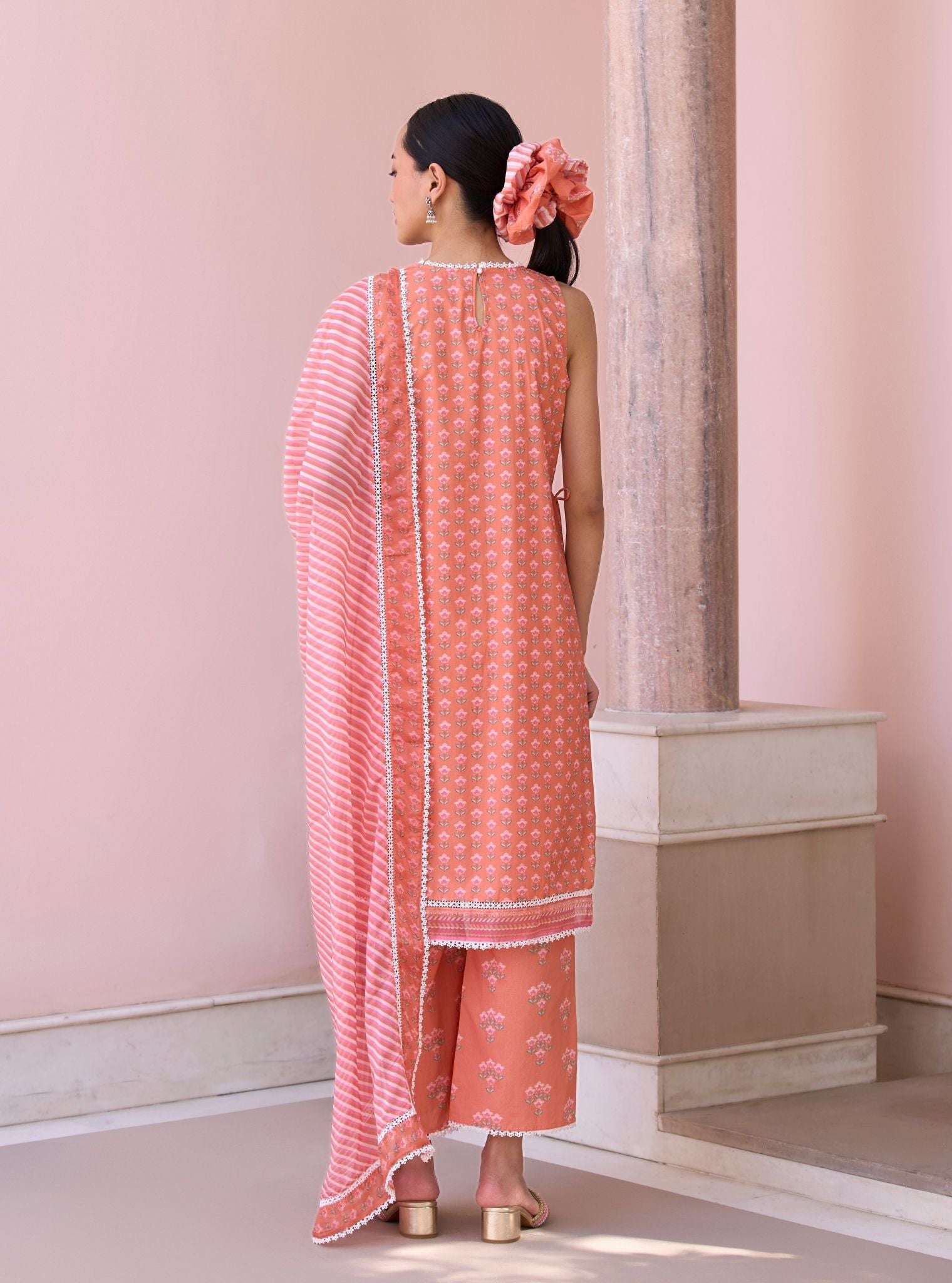 Rajvella Orange Mulmul Supima Cotton Kurta & Pant Set