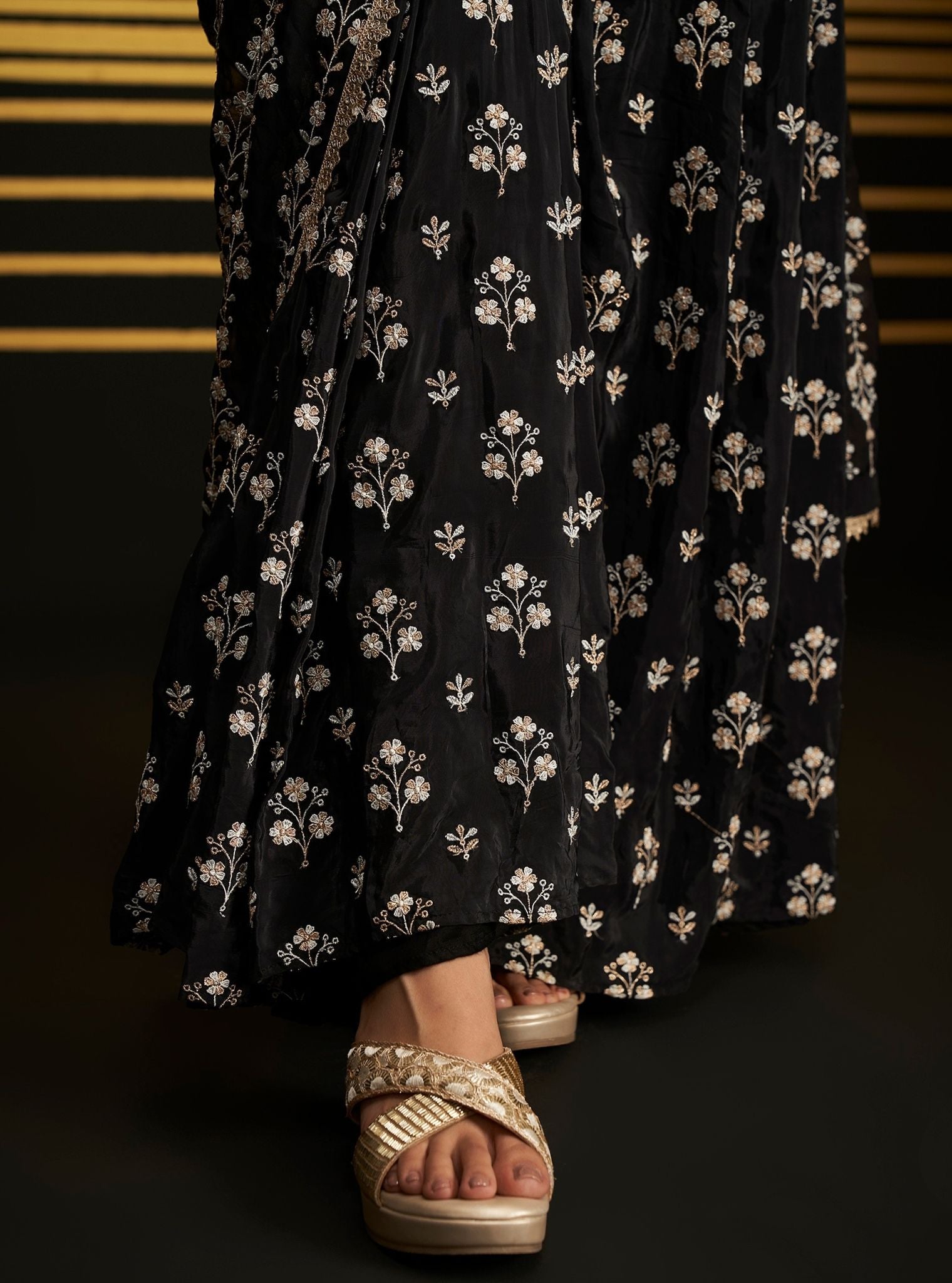 Sohneya Organza + Crepe Black Saree