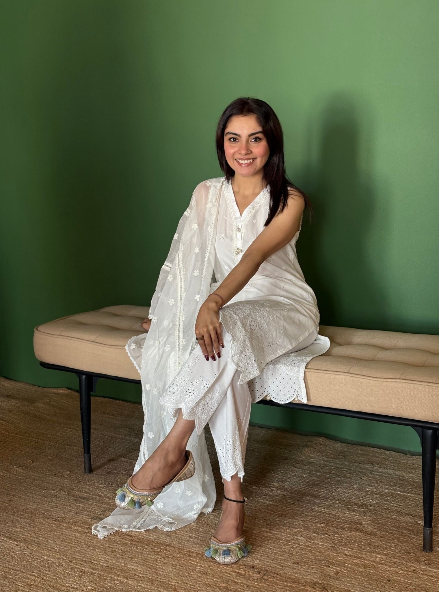 Kora Supima Cotton White Kurta Set