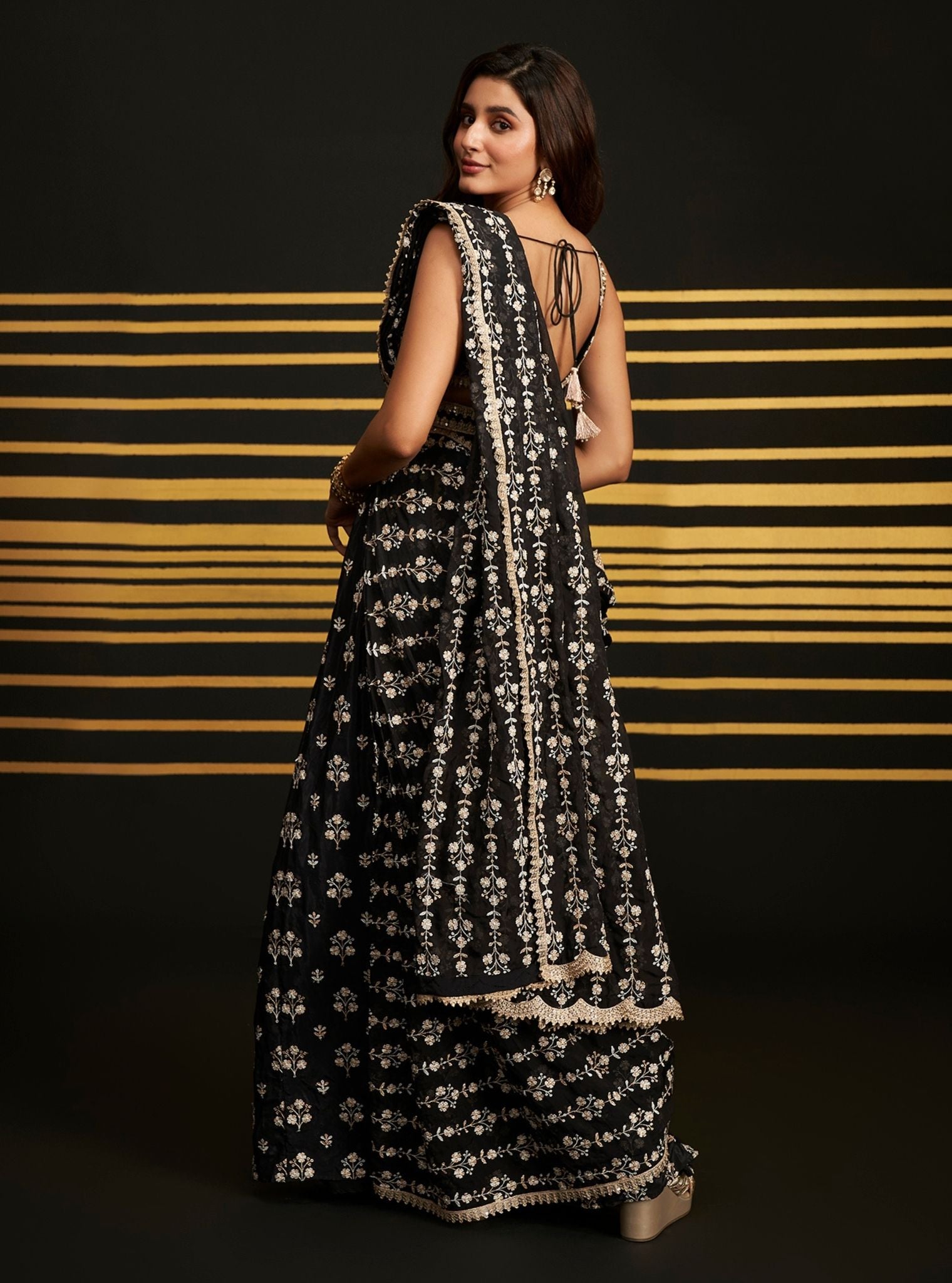 Sohneya Organza + Crepe Black Saree