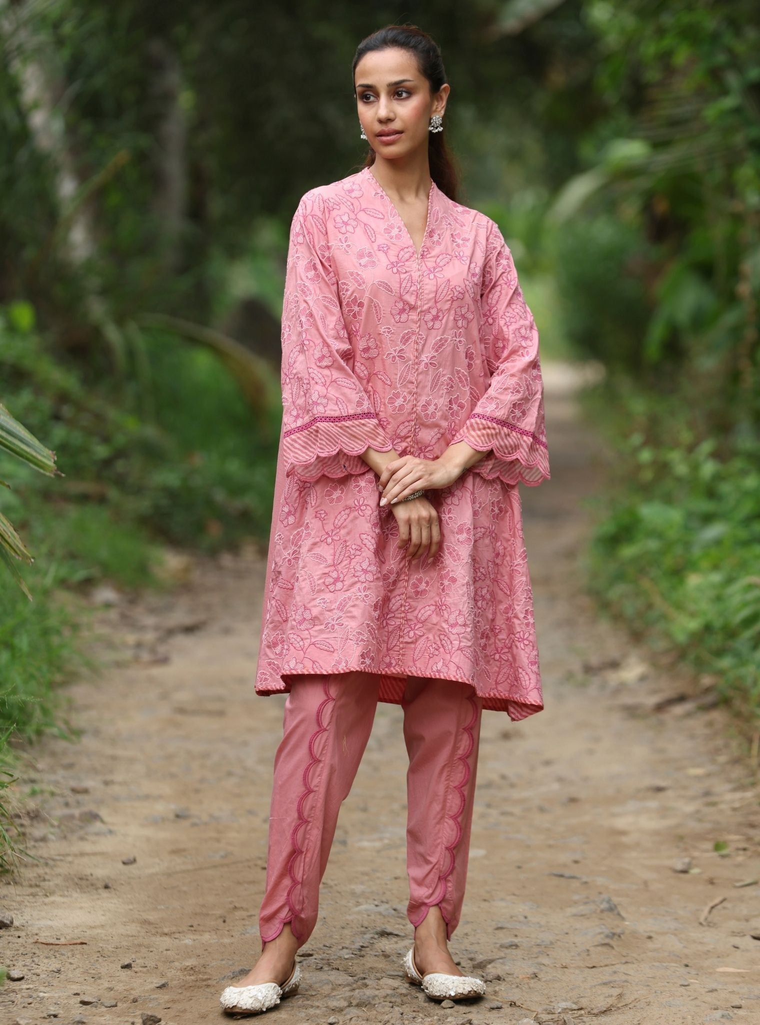 Abia Supima Cotton Salmon Pink kurta Set