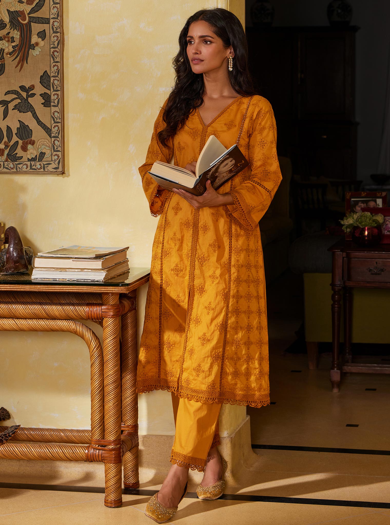 Mulmul Supima Cotton Seher Orange Kurta