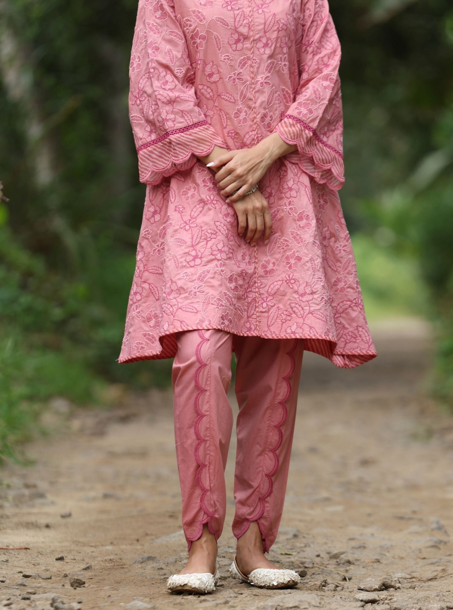 Abia Supima Cotton Salmon Pink kurta Set