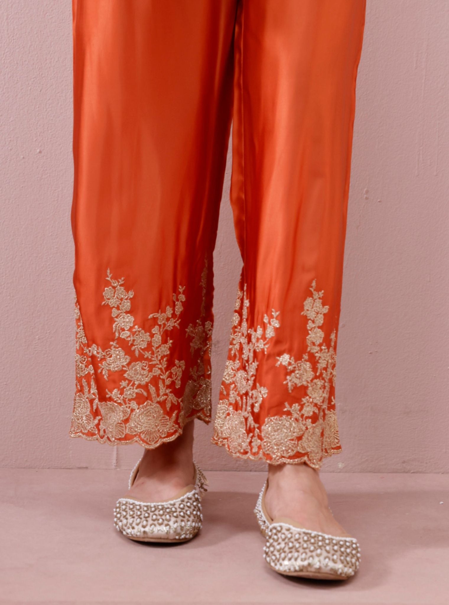 Saaj Cupro Satin Orange Kurta Set