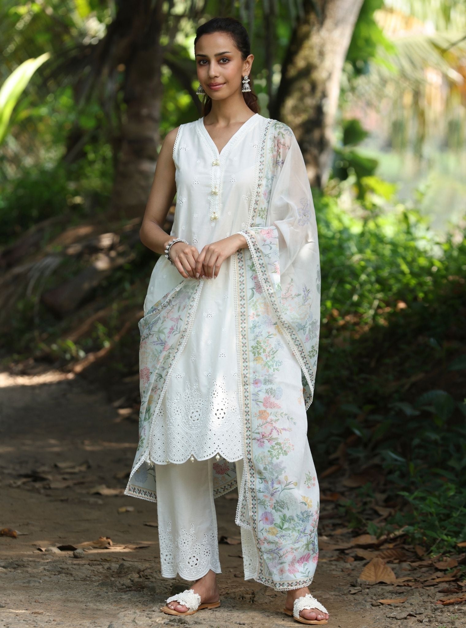 Kora Supima Cotton White Kurta Set