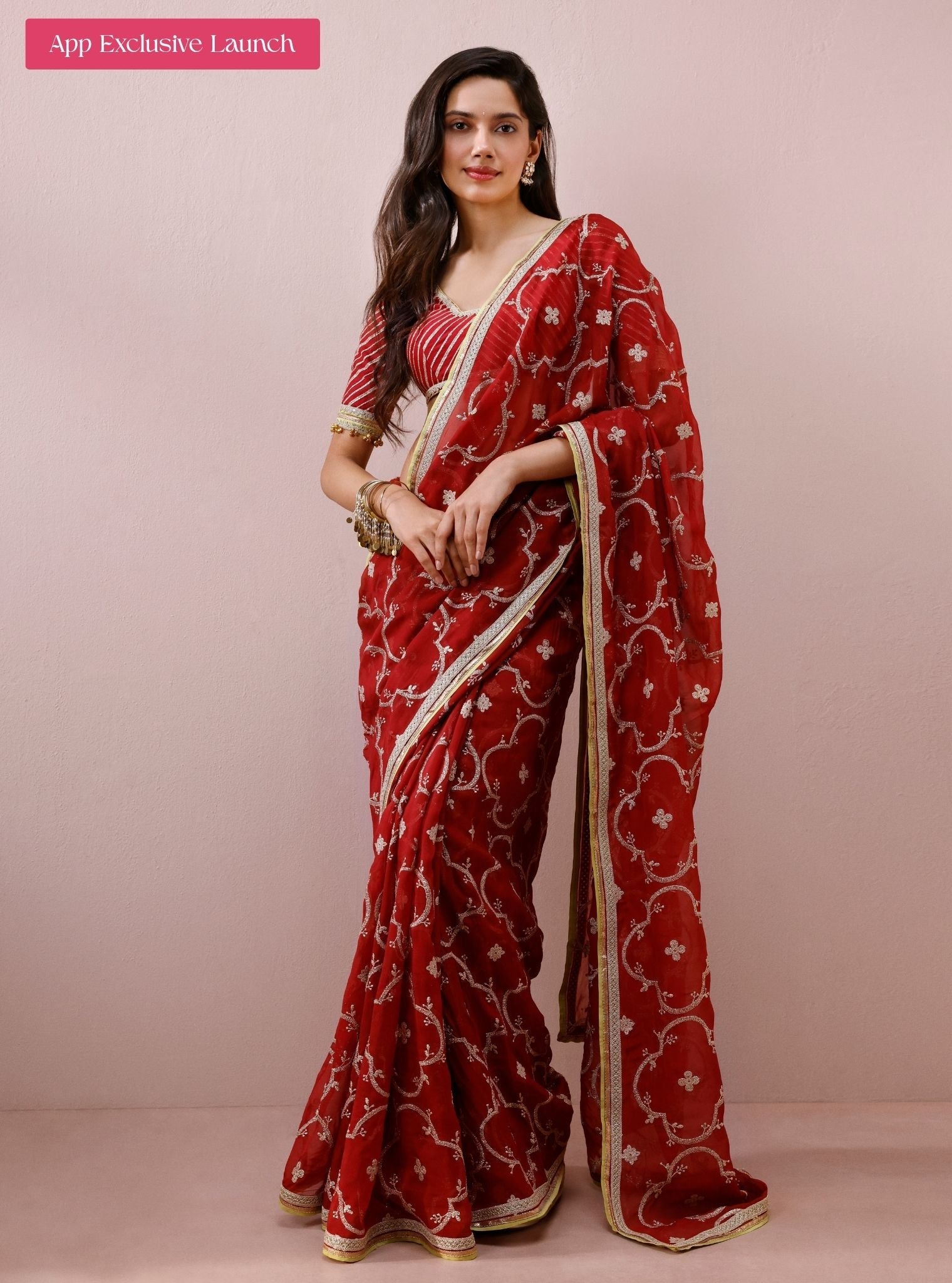 Eshna Organza Red Saree