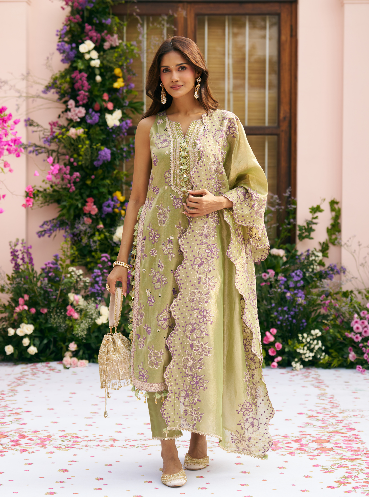 Gulkar Tissue Light Green Kurta Set