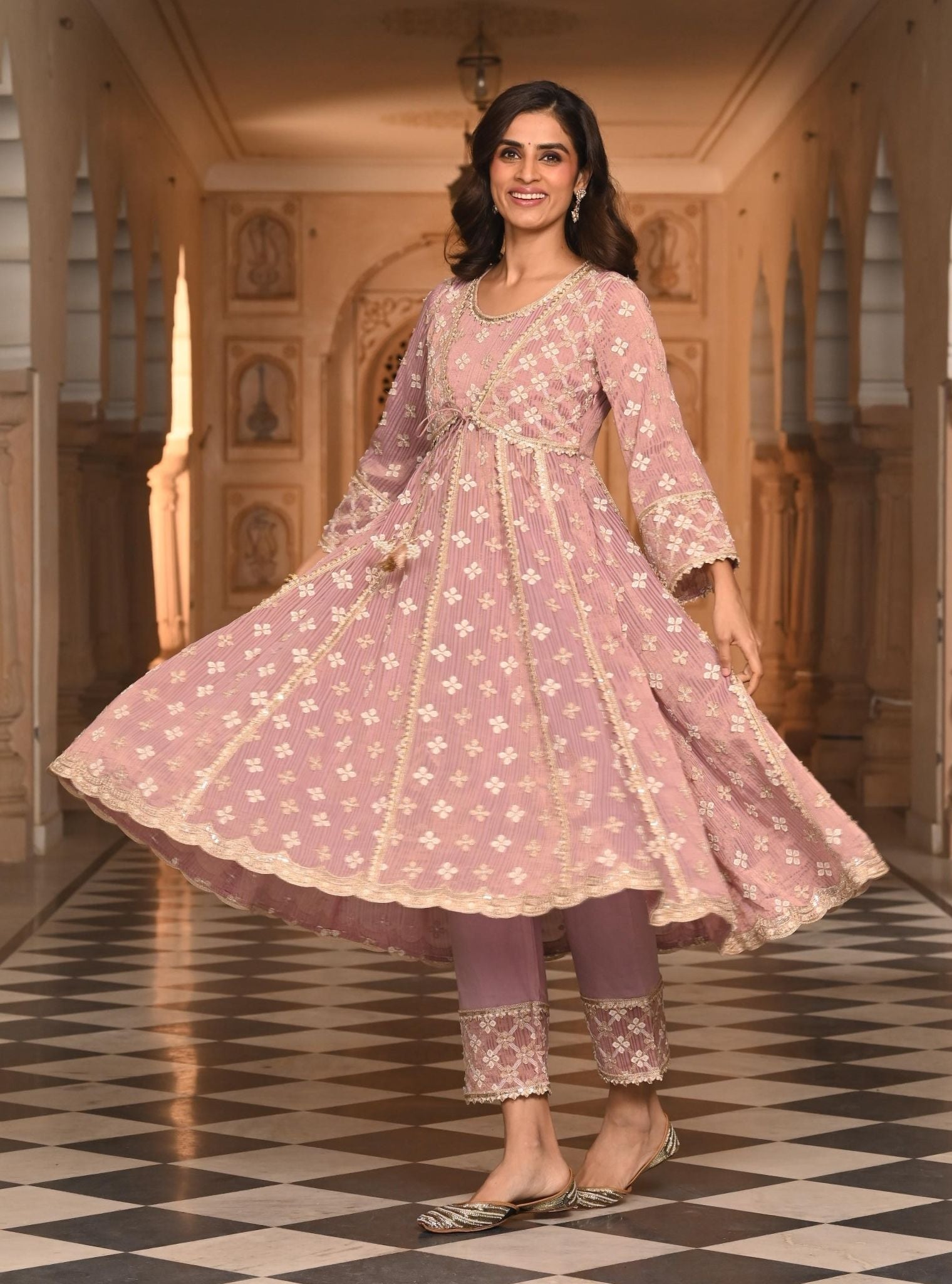 Bhumbro Banarsi Lilac Anarkali Kurta Set
