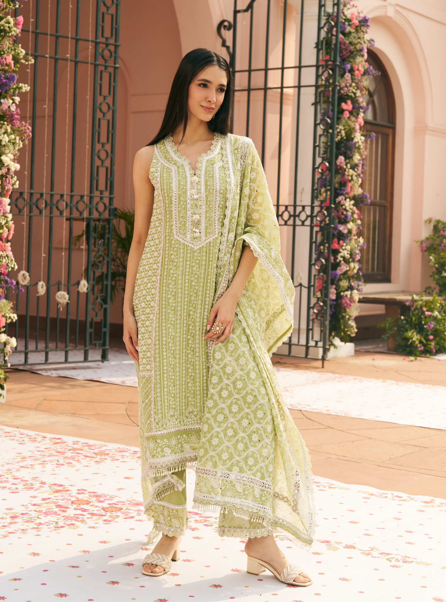 Shringar Organza Green Kurta Set