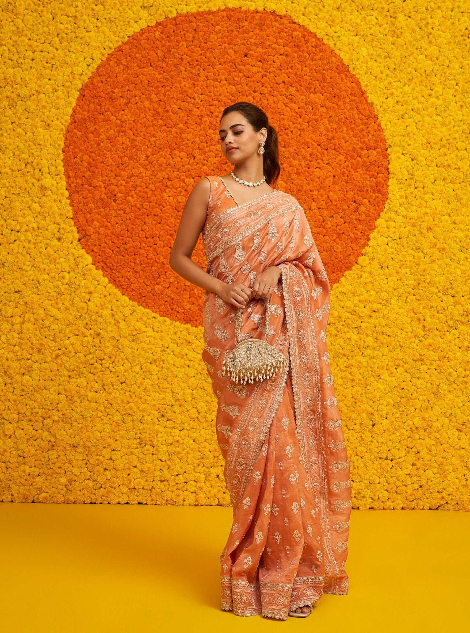 Rangrez Royal Tissue Burnt Orange Saree