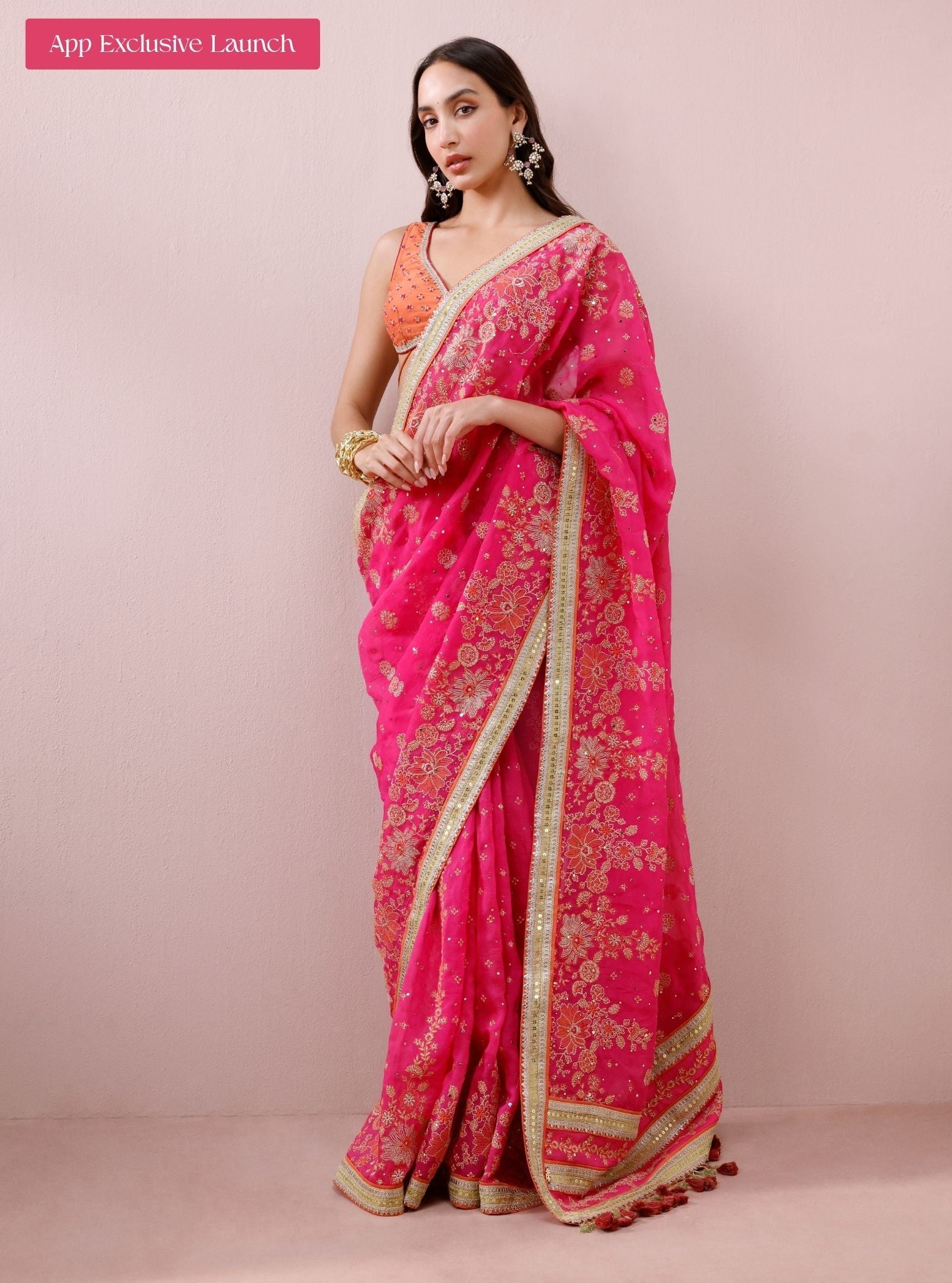 Lavi Organza Fuchsia Saree