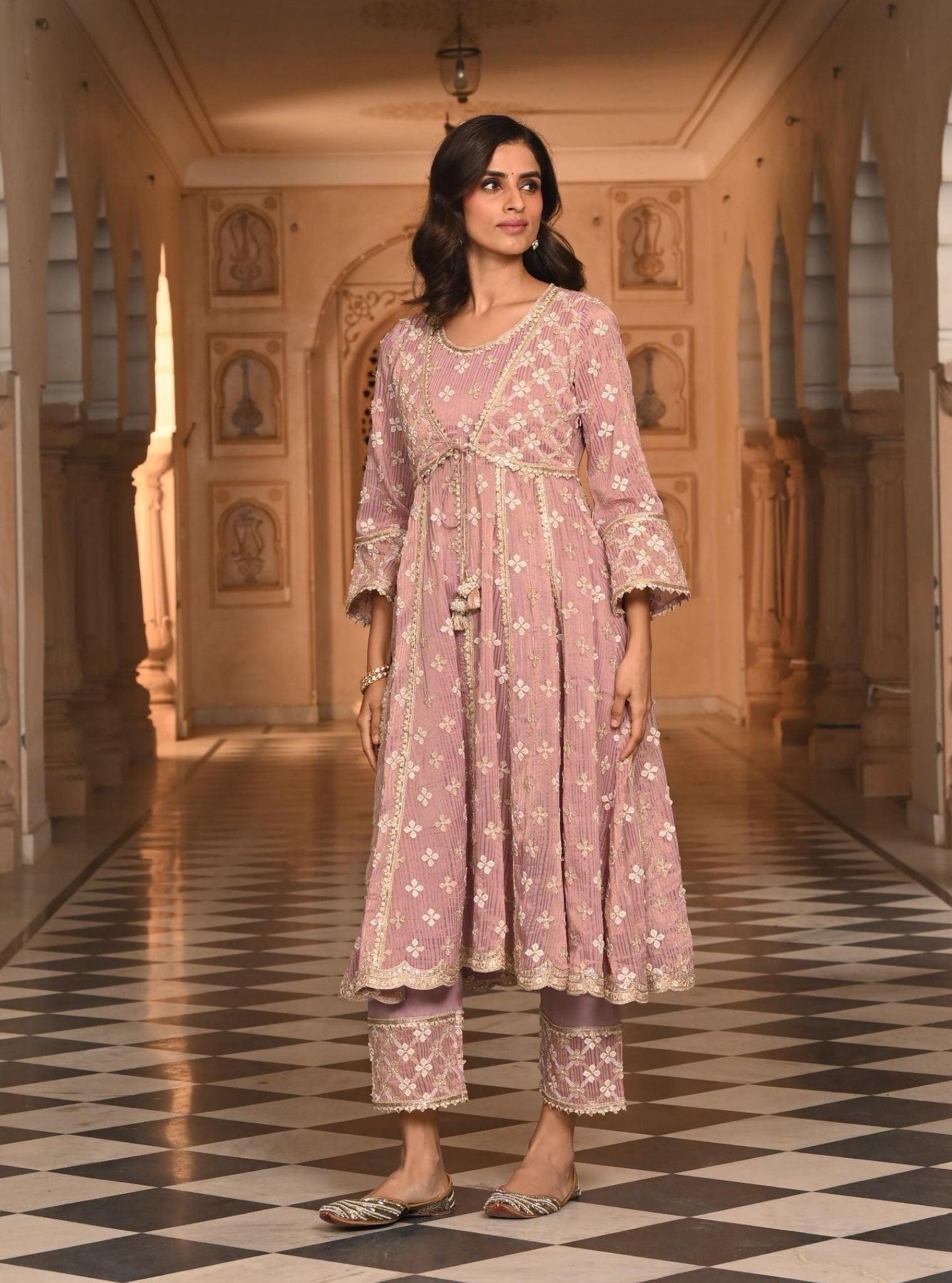 Bhumbro Banarsi Lilac Anarkali Kurta Set
