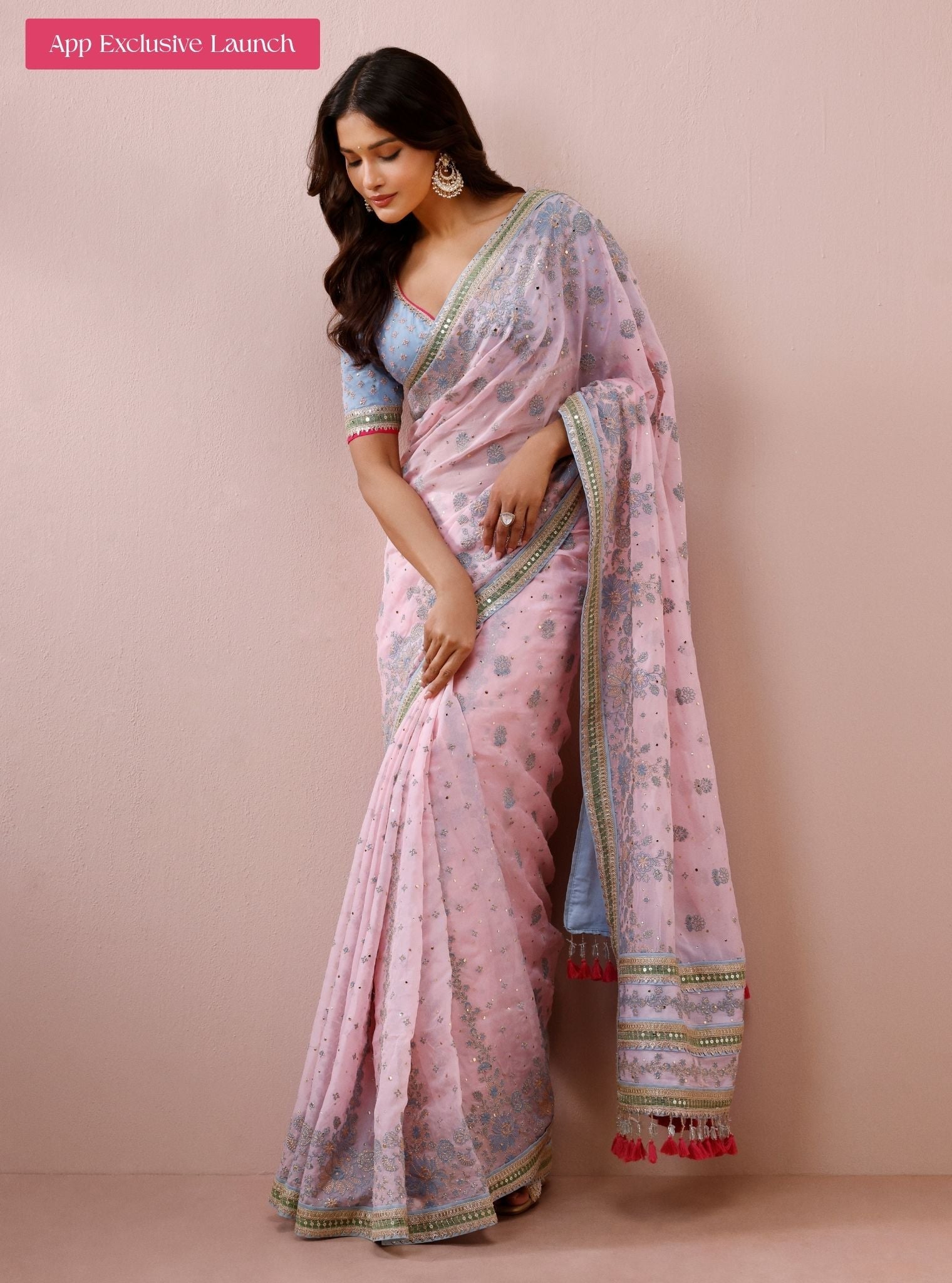 Lavi Organza Pink Saree