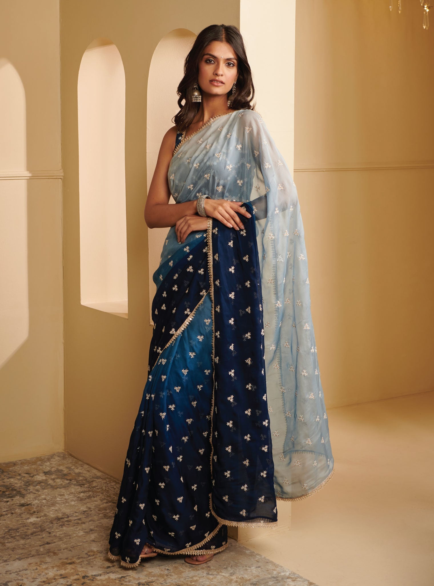 Ombre Dhiti Organza Navy Saree