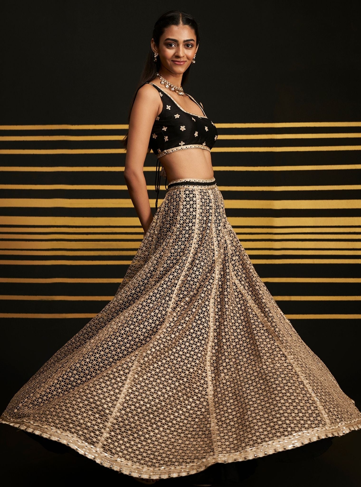 Rehnuma Guipure Black Lehenga
