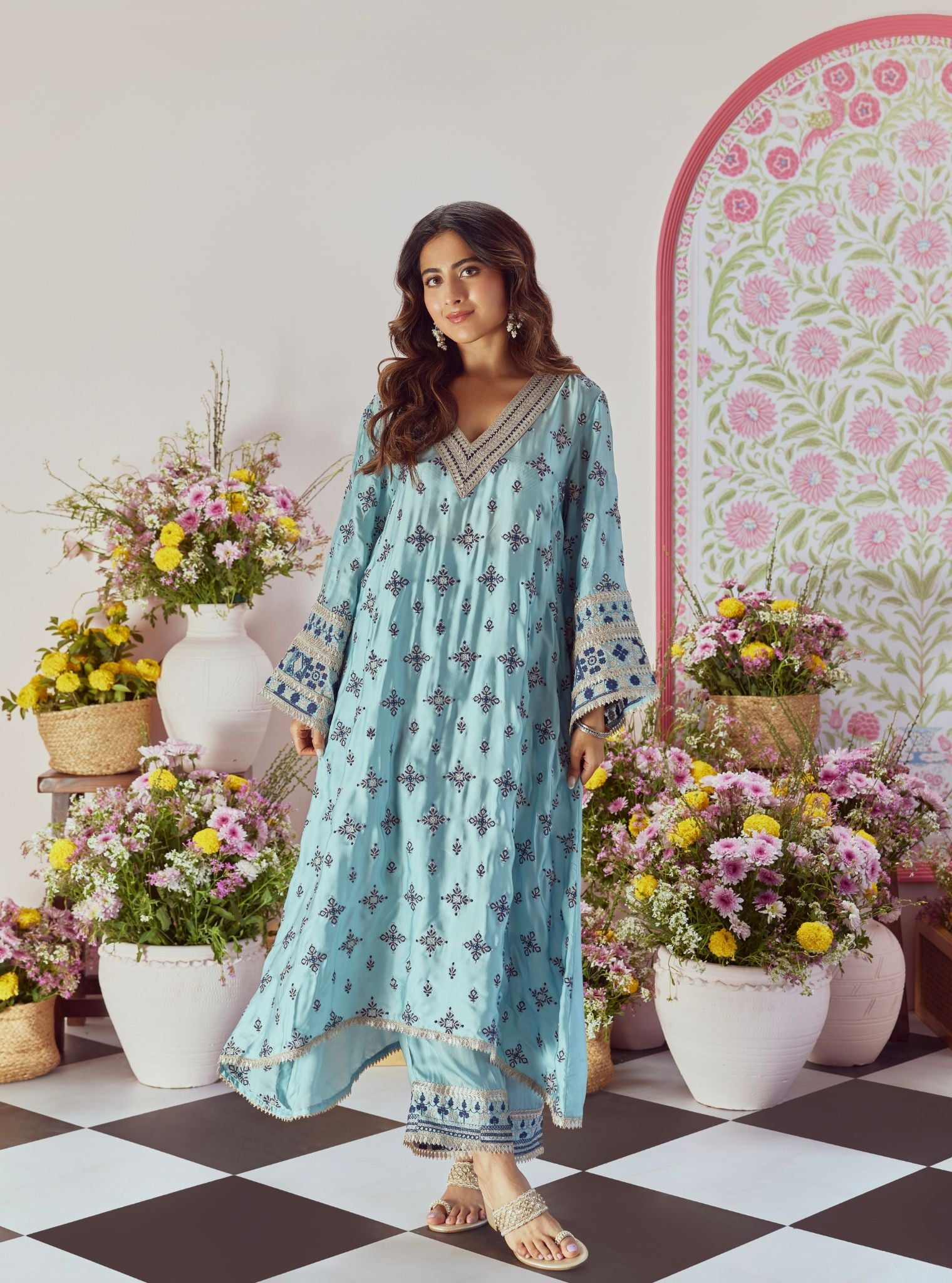 Anni Cupro Satin Blue Kurta Set