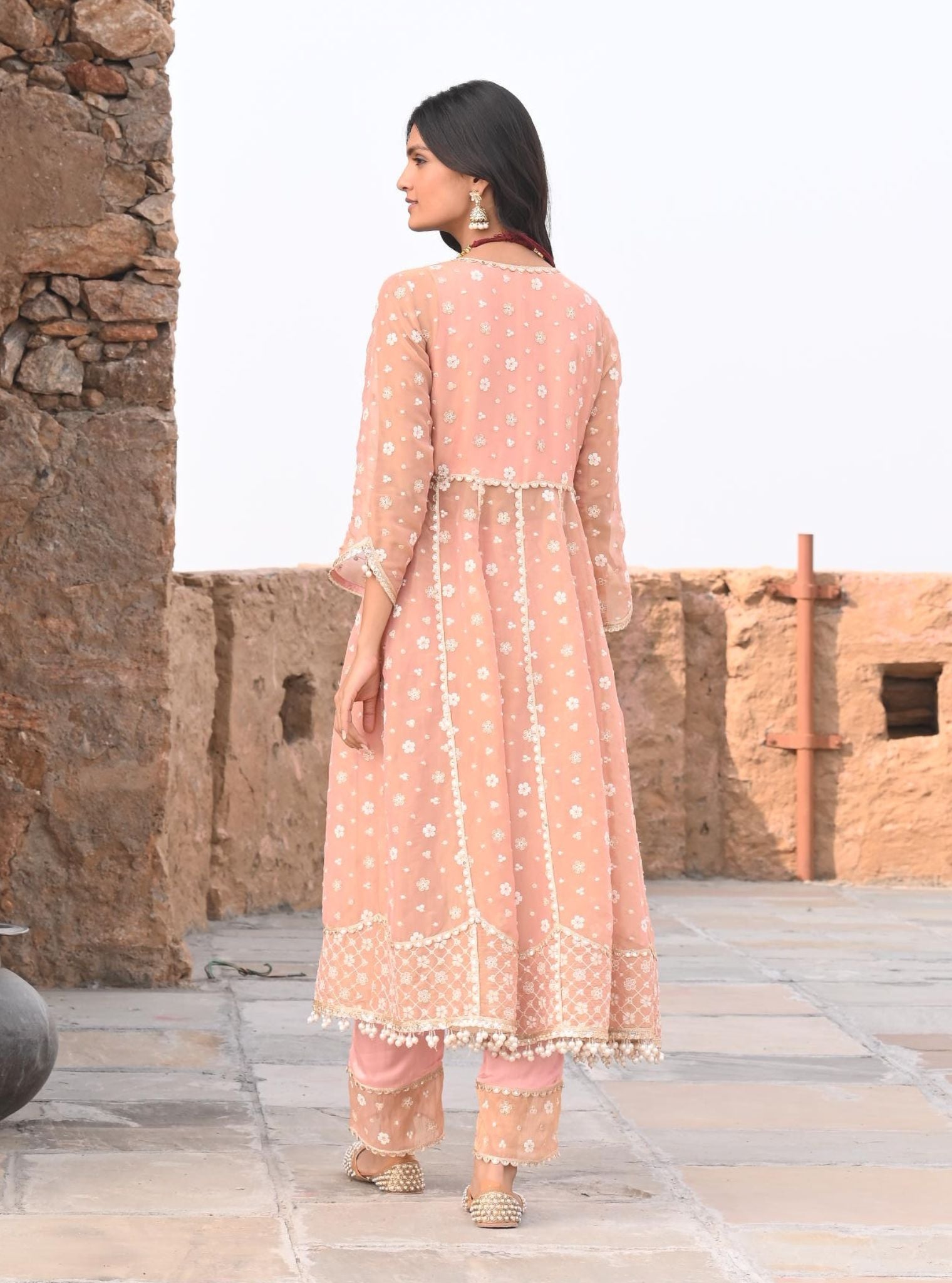 Majhi Luxe Tissue Light Pink Anarkali Kurta Set