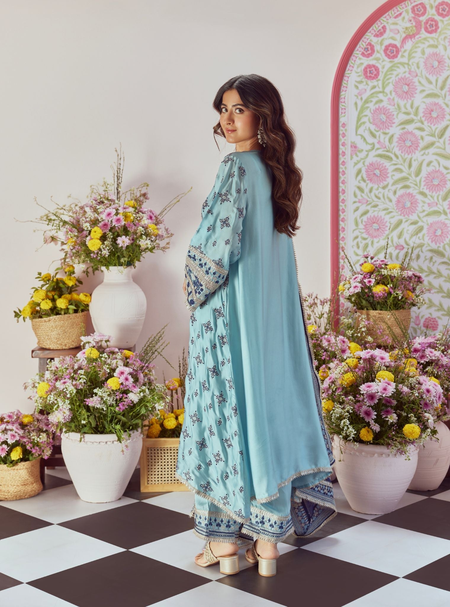 Anni Cupro Satin Blue Kurta Set