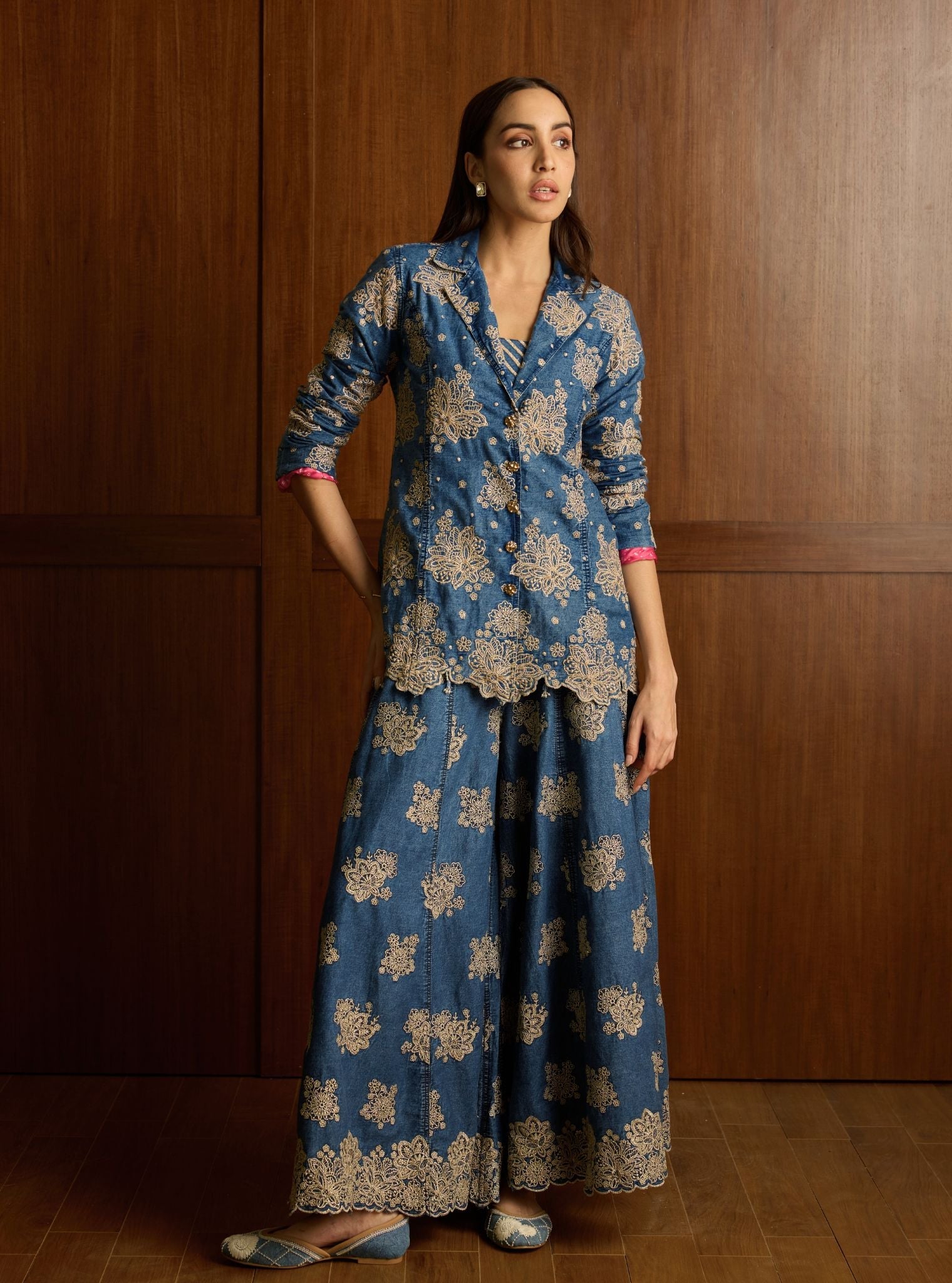 Nayira Denim Jacket & Sharara Set