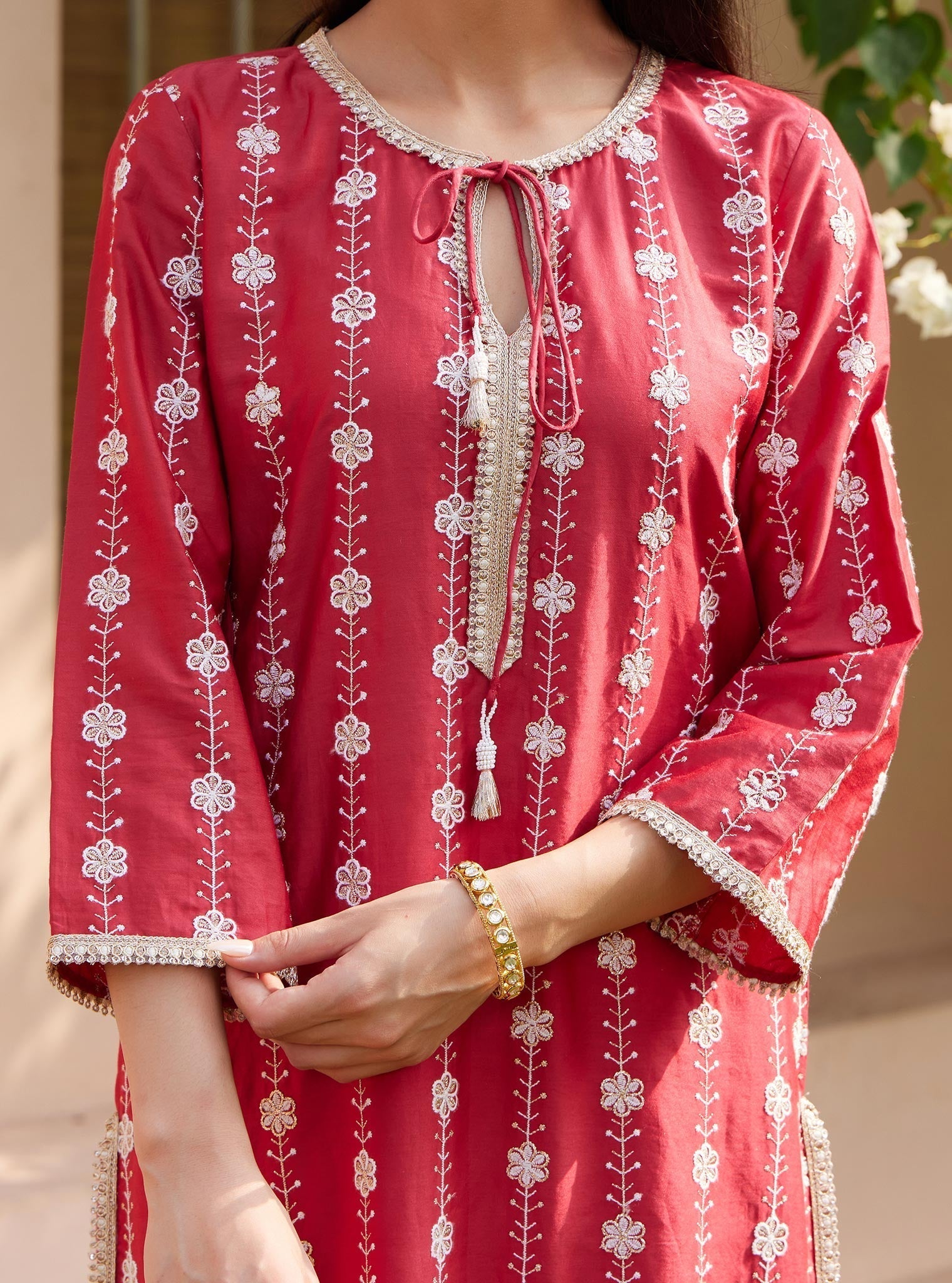 Mulmul Pima Jheel Red Kurta