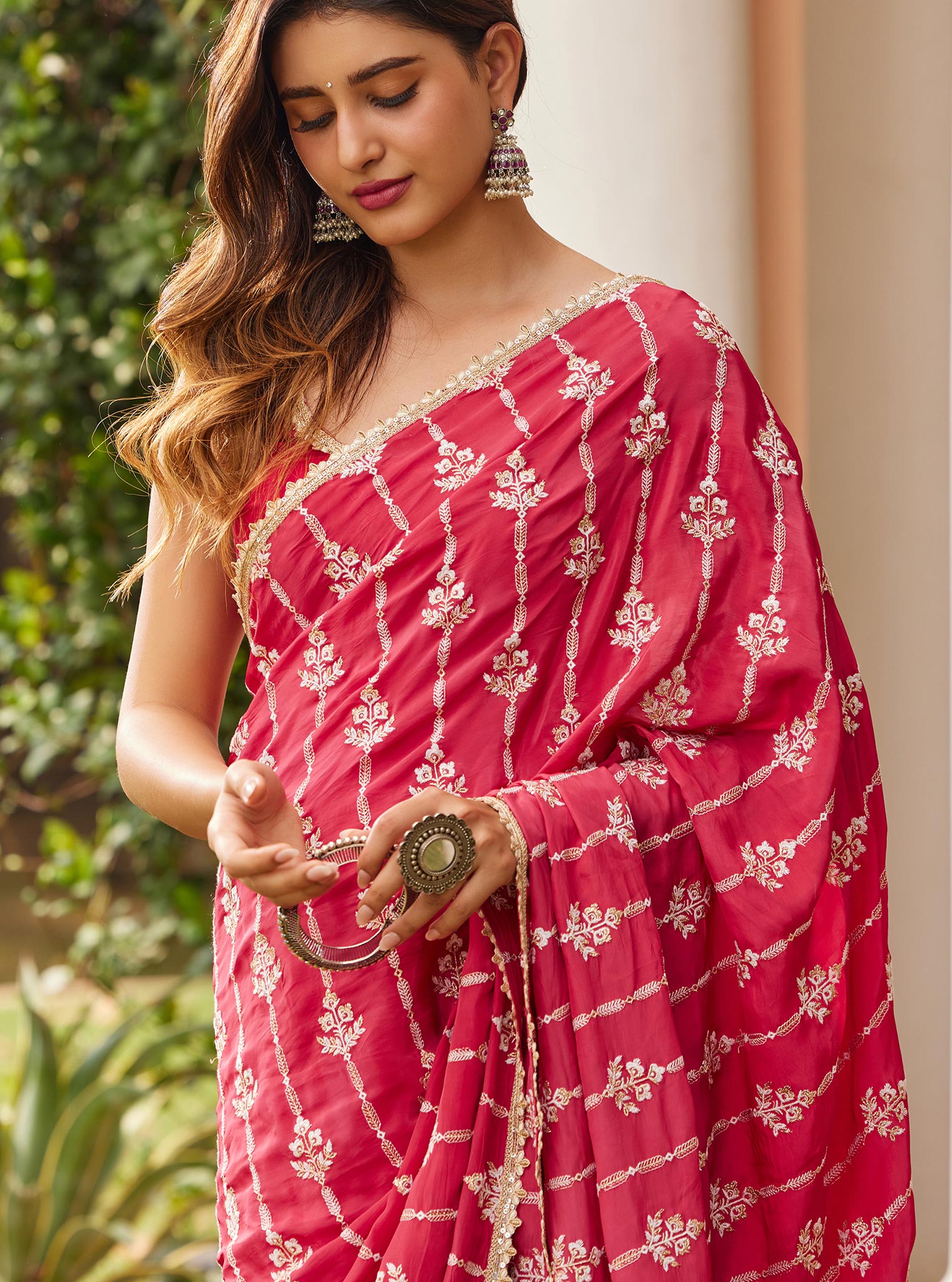 Dayika Crepe Red Saree