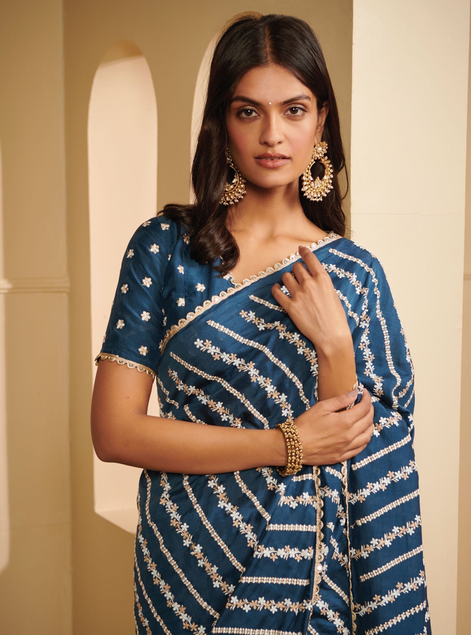 Mulmul Silk Niska Navy Saree