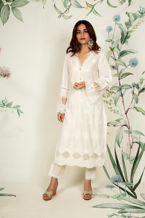 Petunia Supima Cotton White Kurta Set