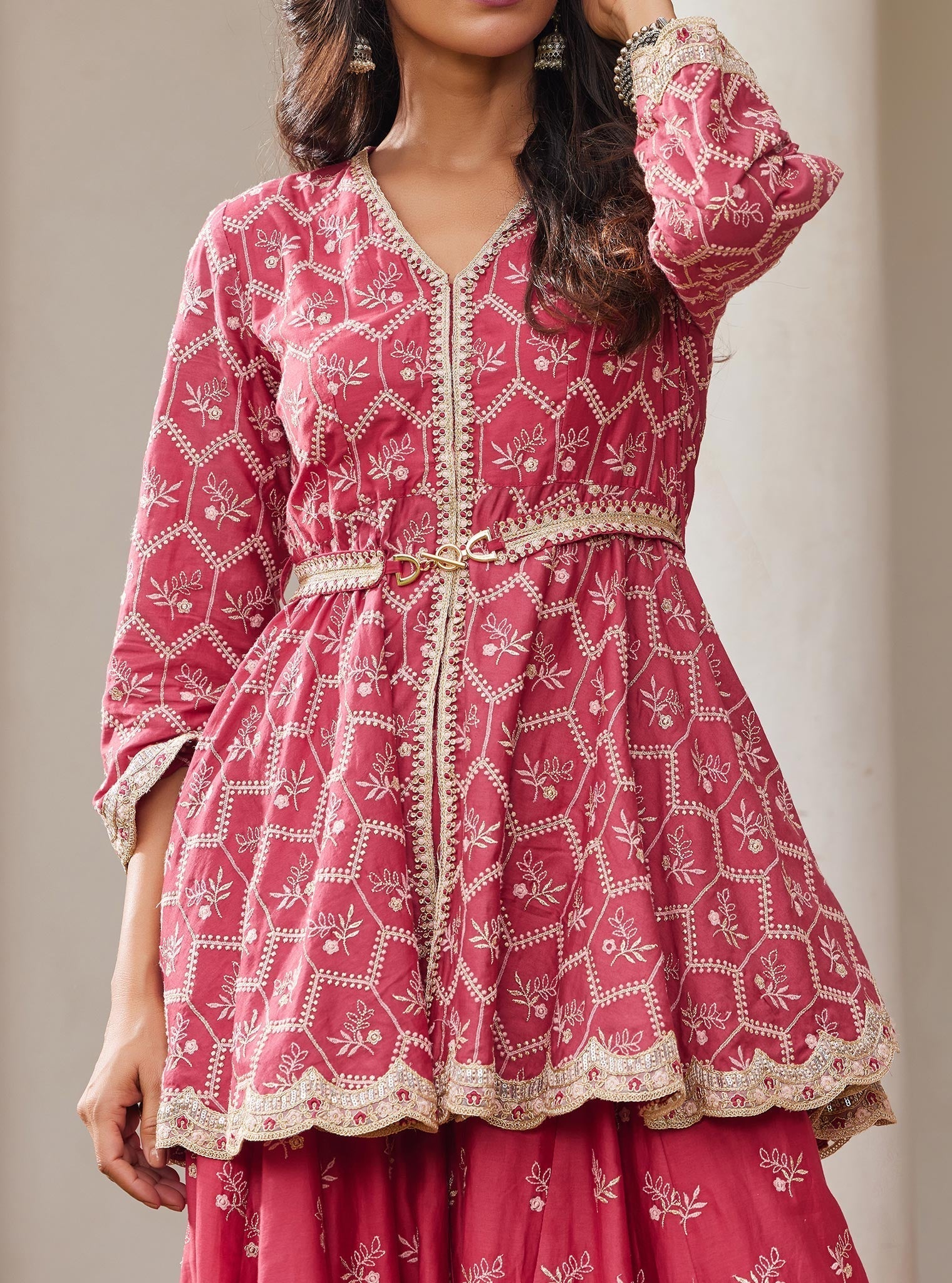 Bisini Pima Red Top with Sharara Set