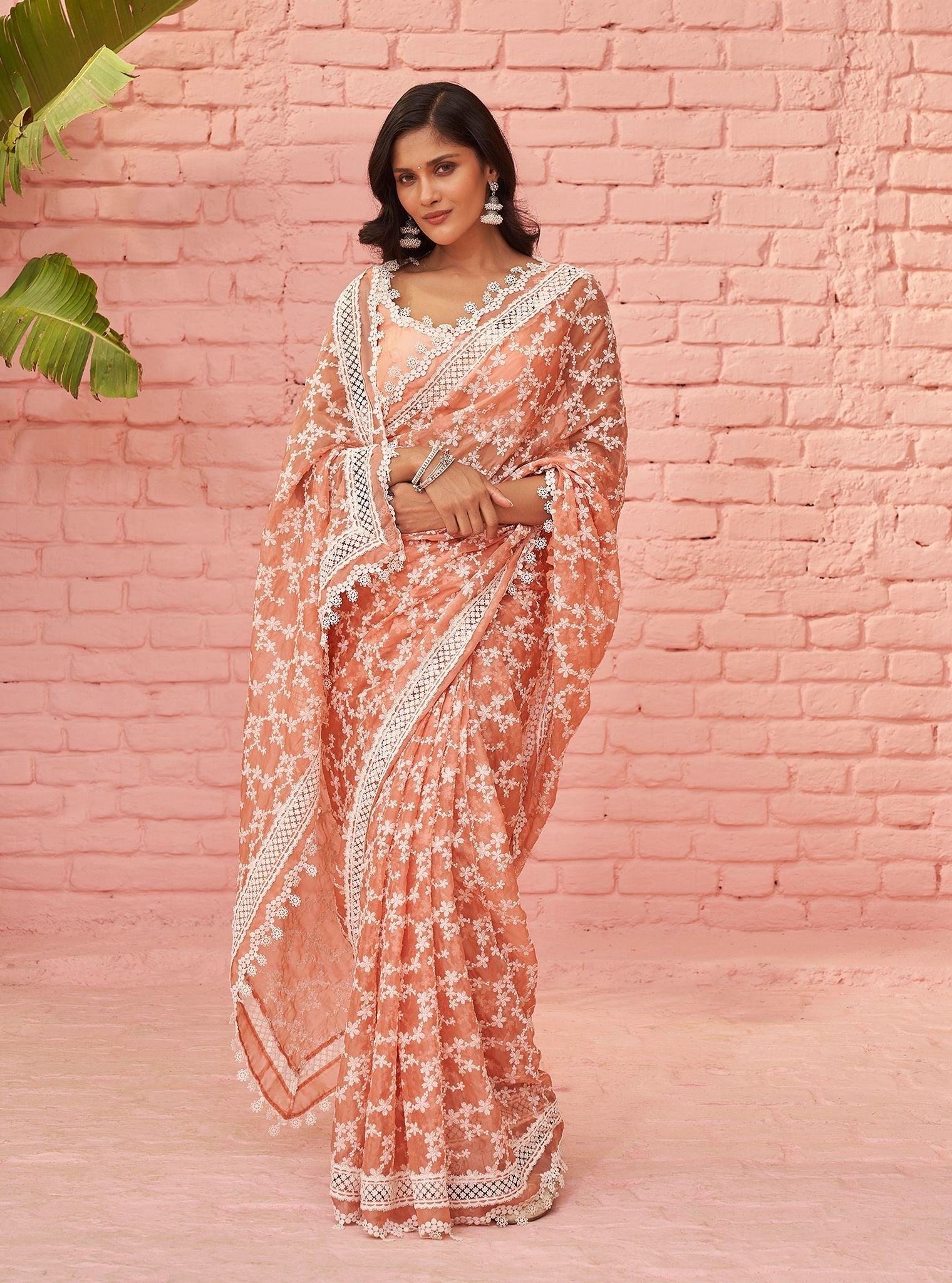 Peora Organza Peach Saree