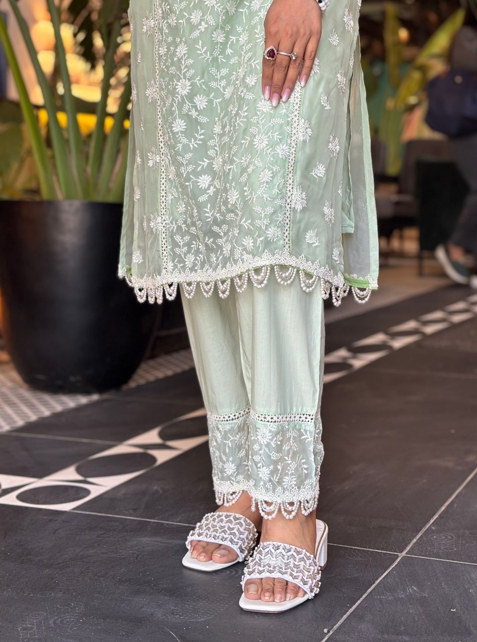Cassandra Organza Green Kurta Set