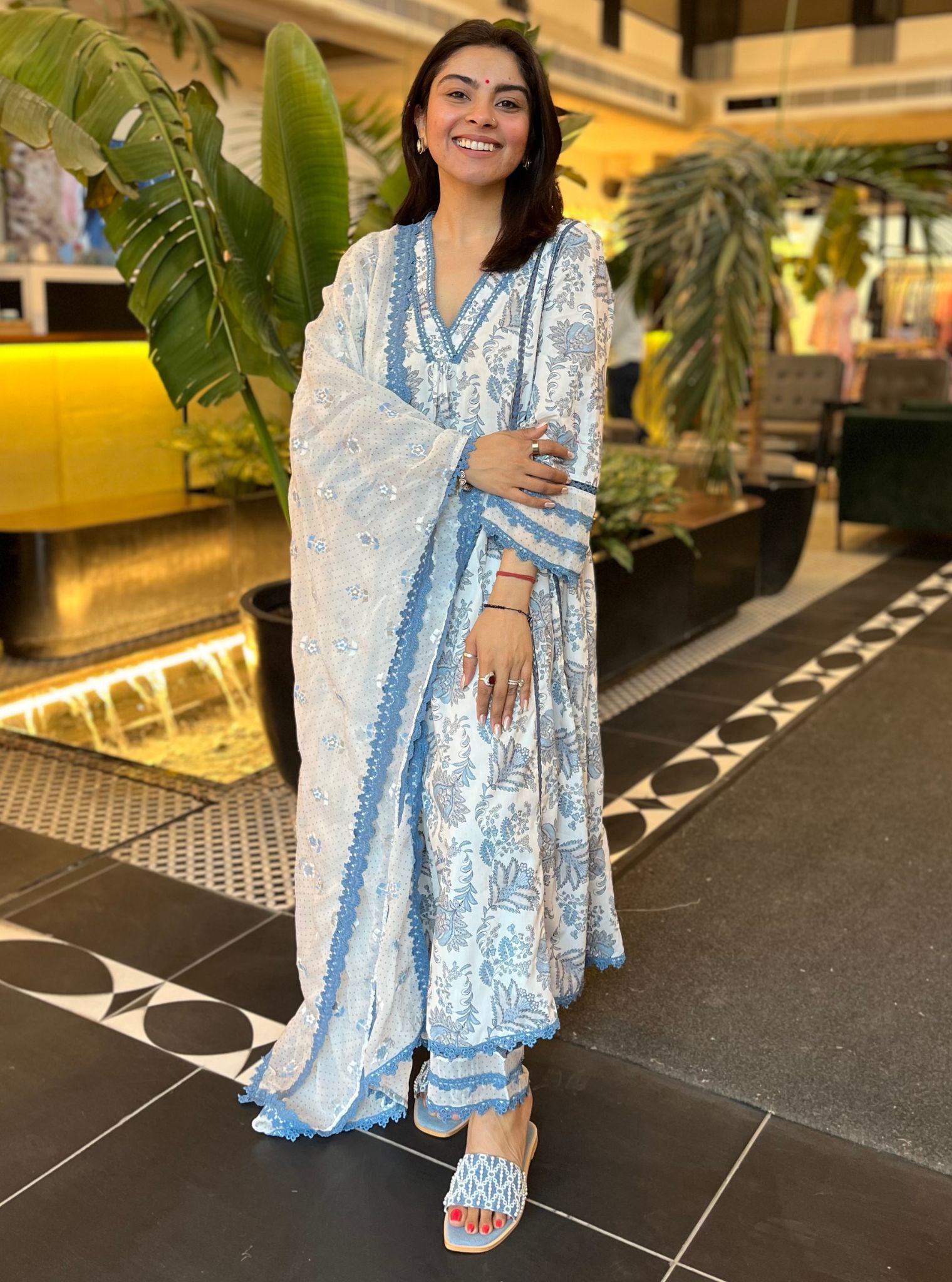 Bellamy Supima Cotton Printed Blue Kurta Set