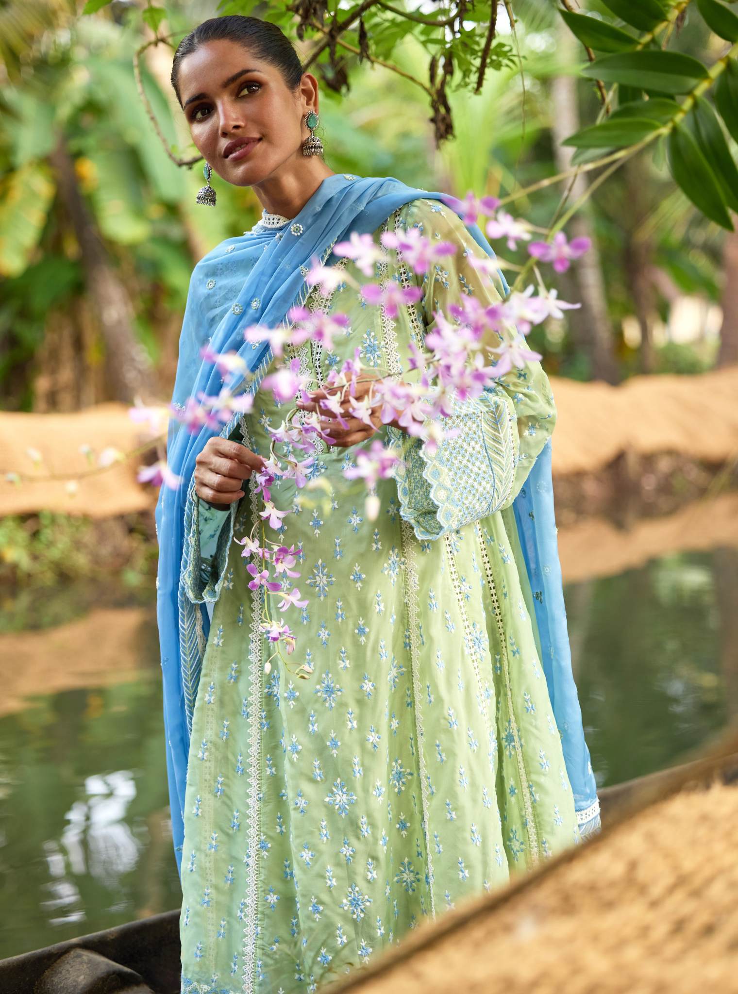 Smitha Organza Green Anarkali Kurta Set