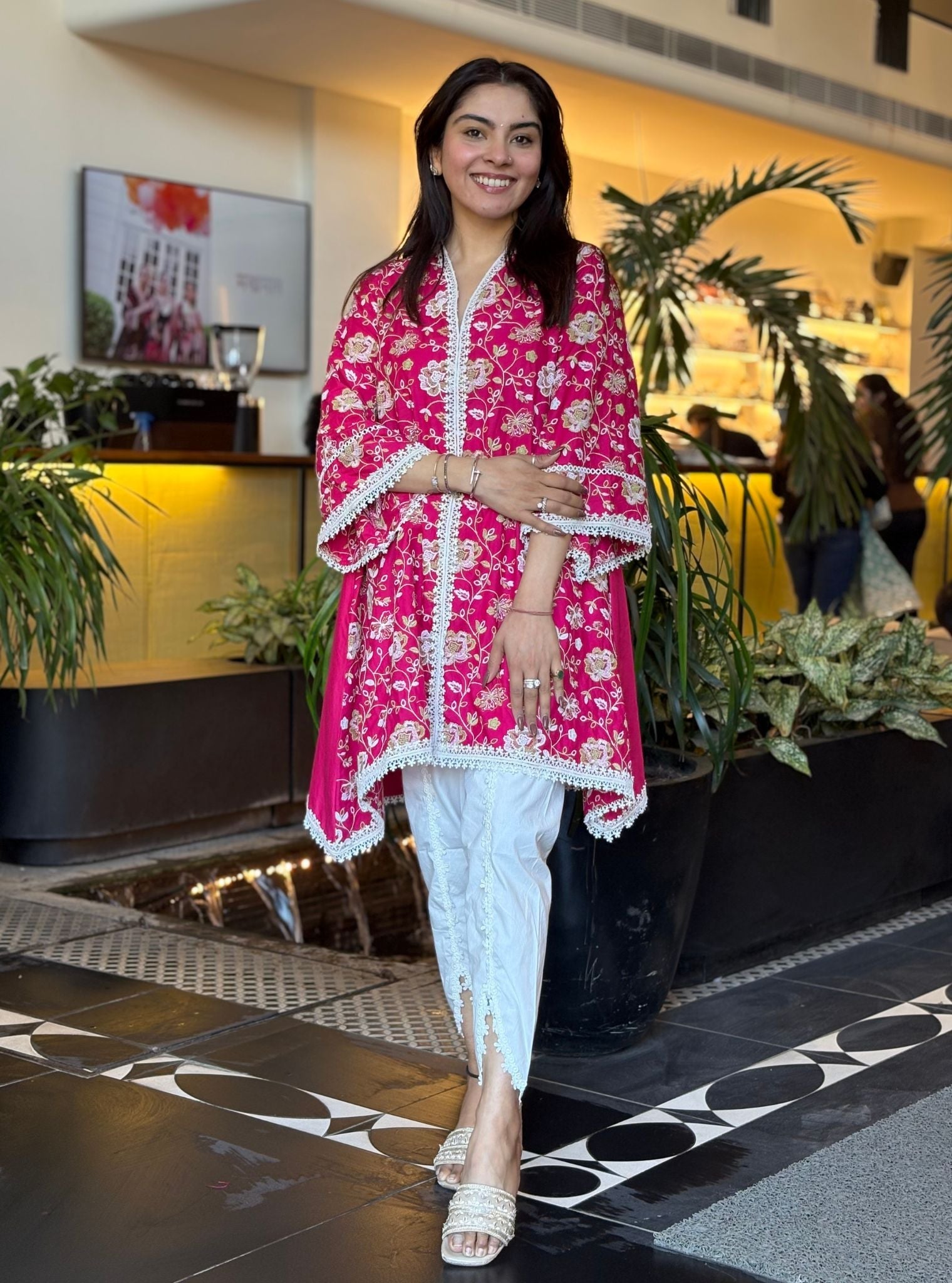 Falaknuma Supima Cotton Fuschia Kurta With Aelira White Dhoti Pant