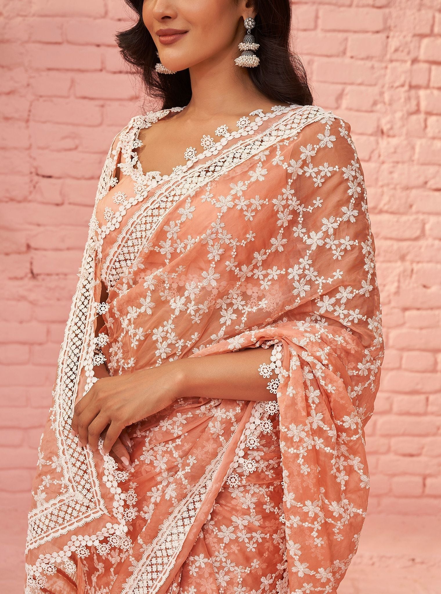 Peora Organza Peach Saree