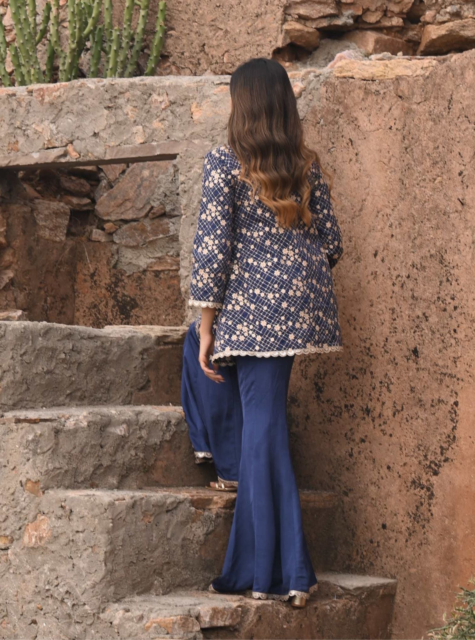 Afreen Organza Satin Navy Top with Sharara Set