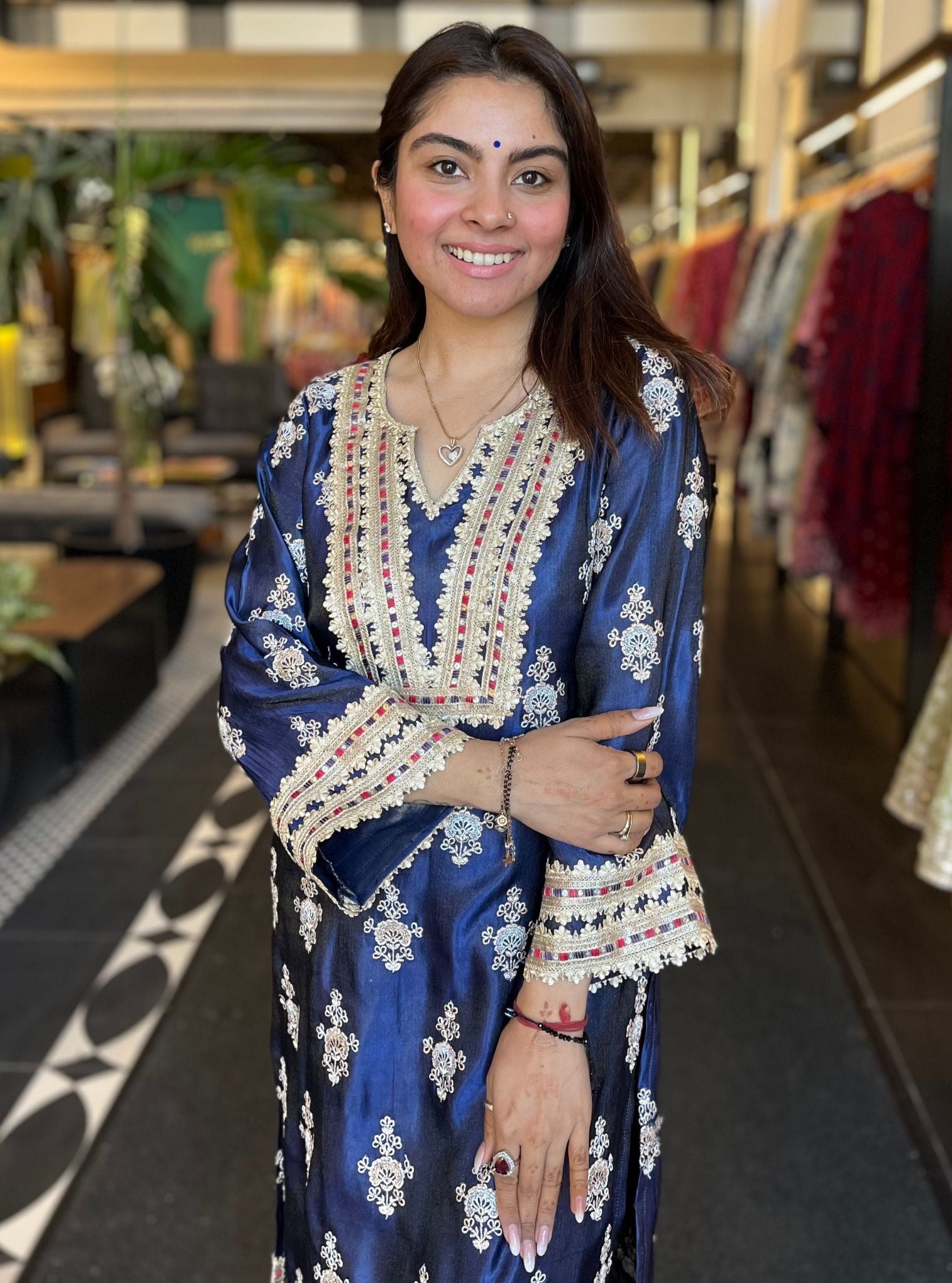 Mitthi Luxe Tissue Navy Kurta Set