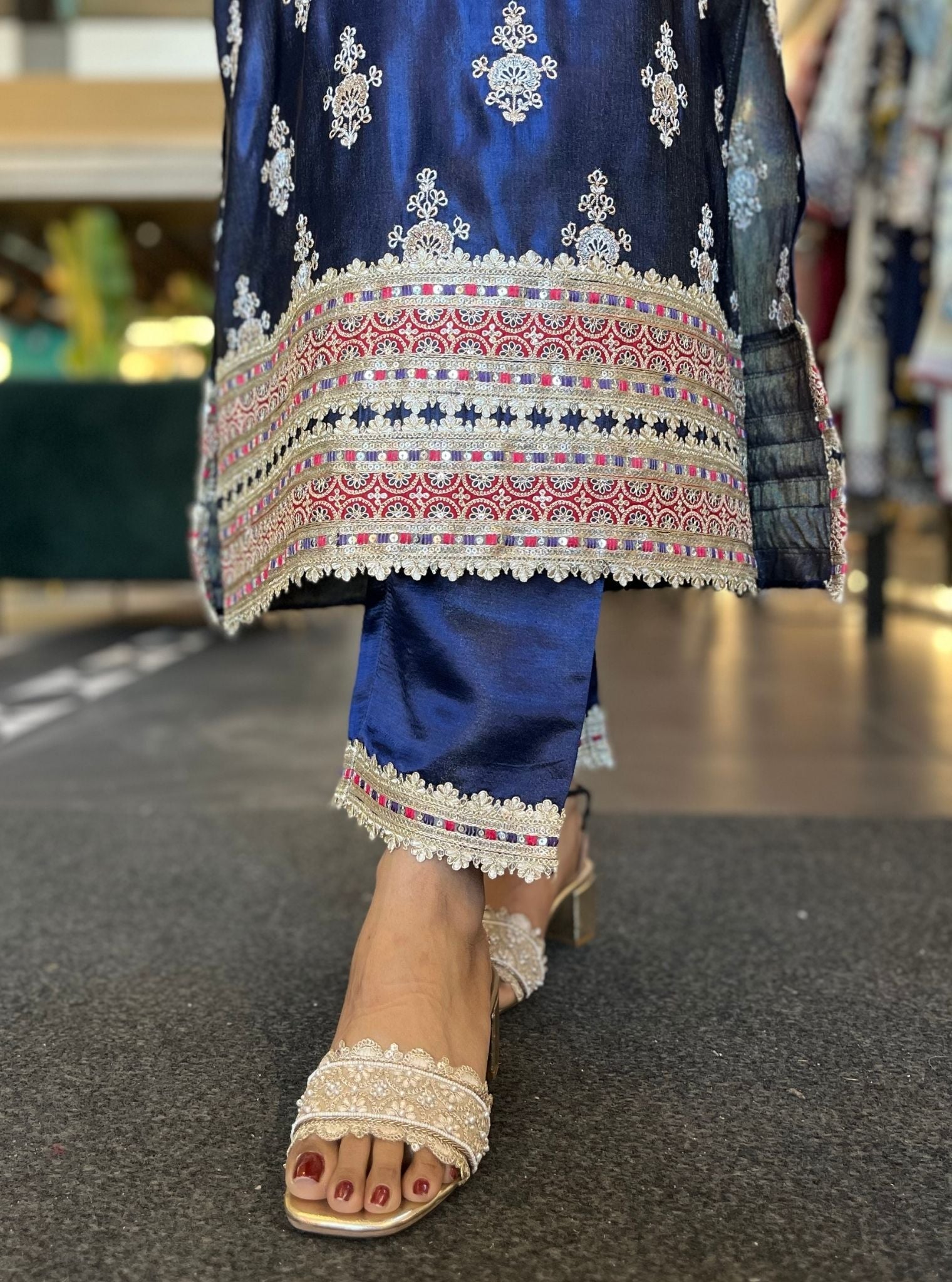 Mitthi Luxe Tissue Navy Kurta Set