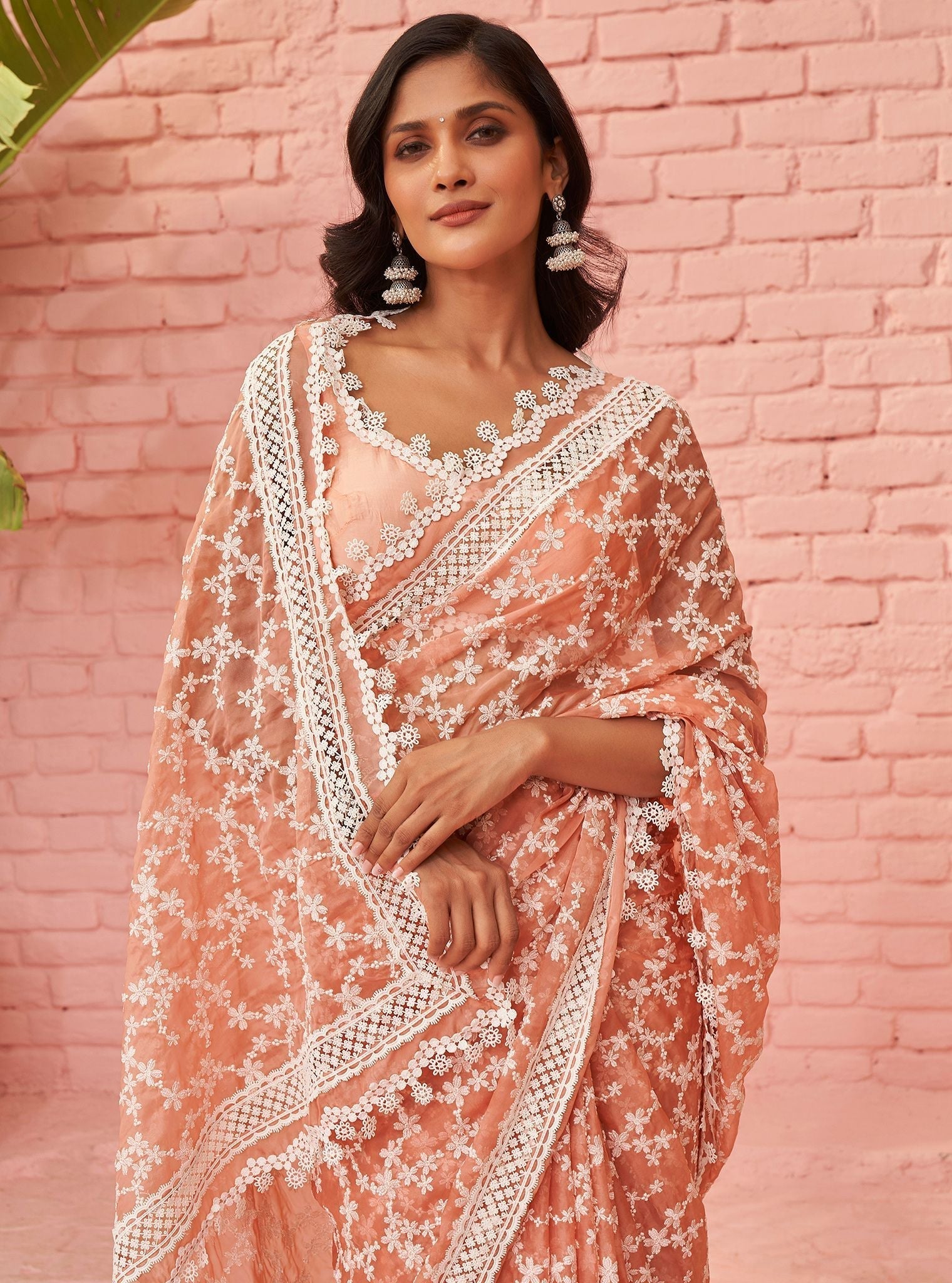 Peora Organza Peach Saree