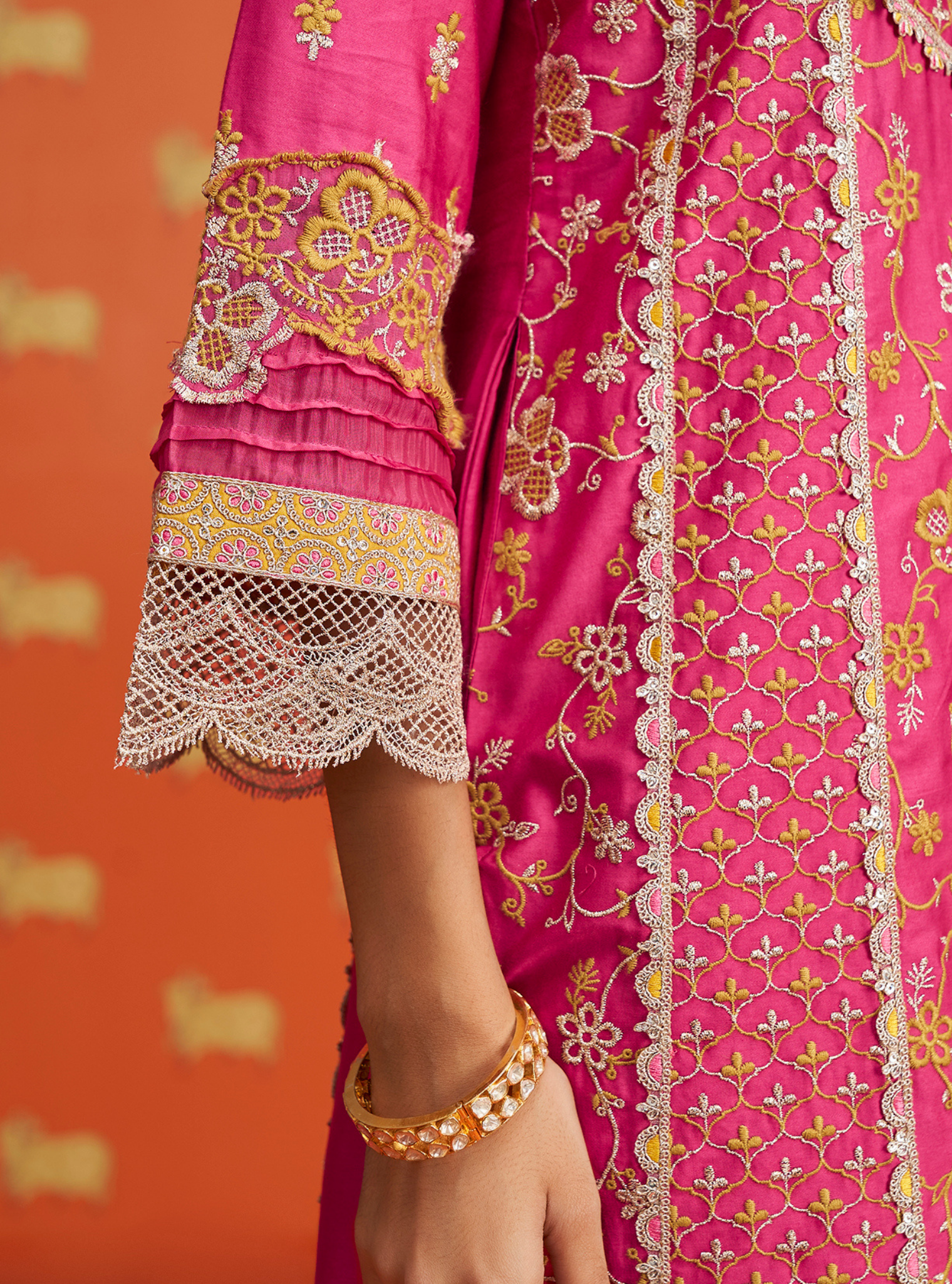 Anchali Pima Satin Fuschia Kurta Set