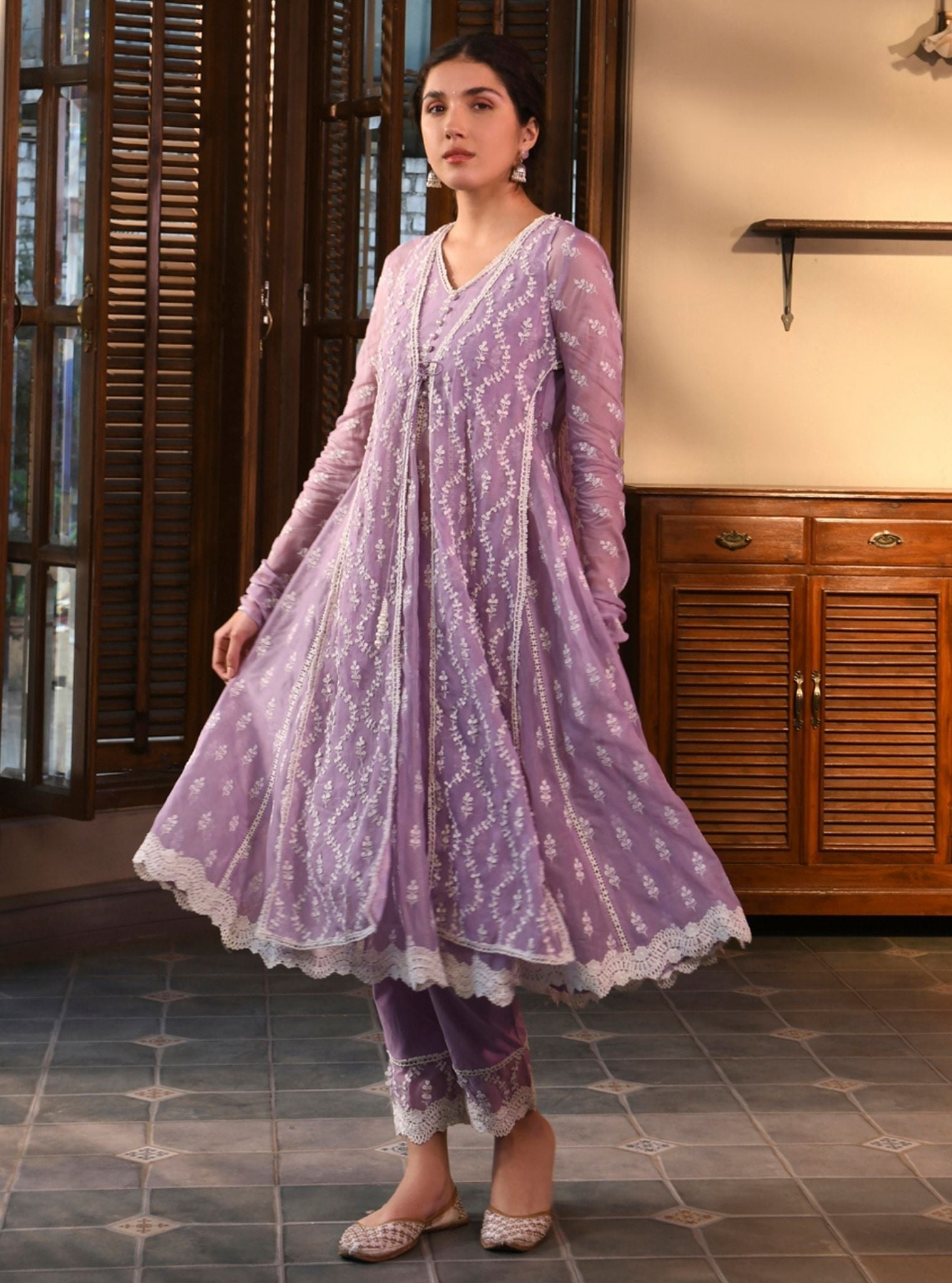 Kira Organza Lavender Anarkali Kurta Set