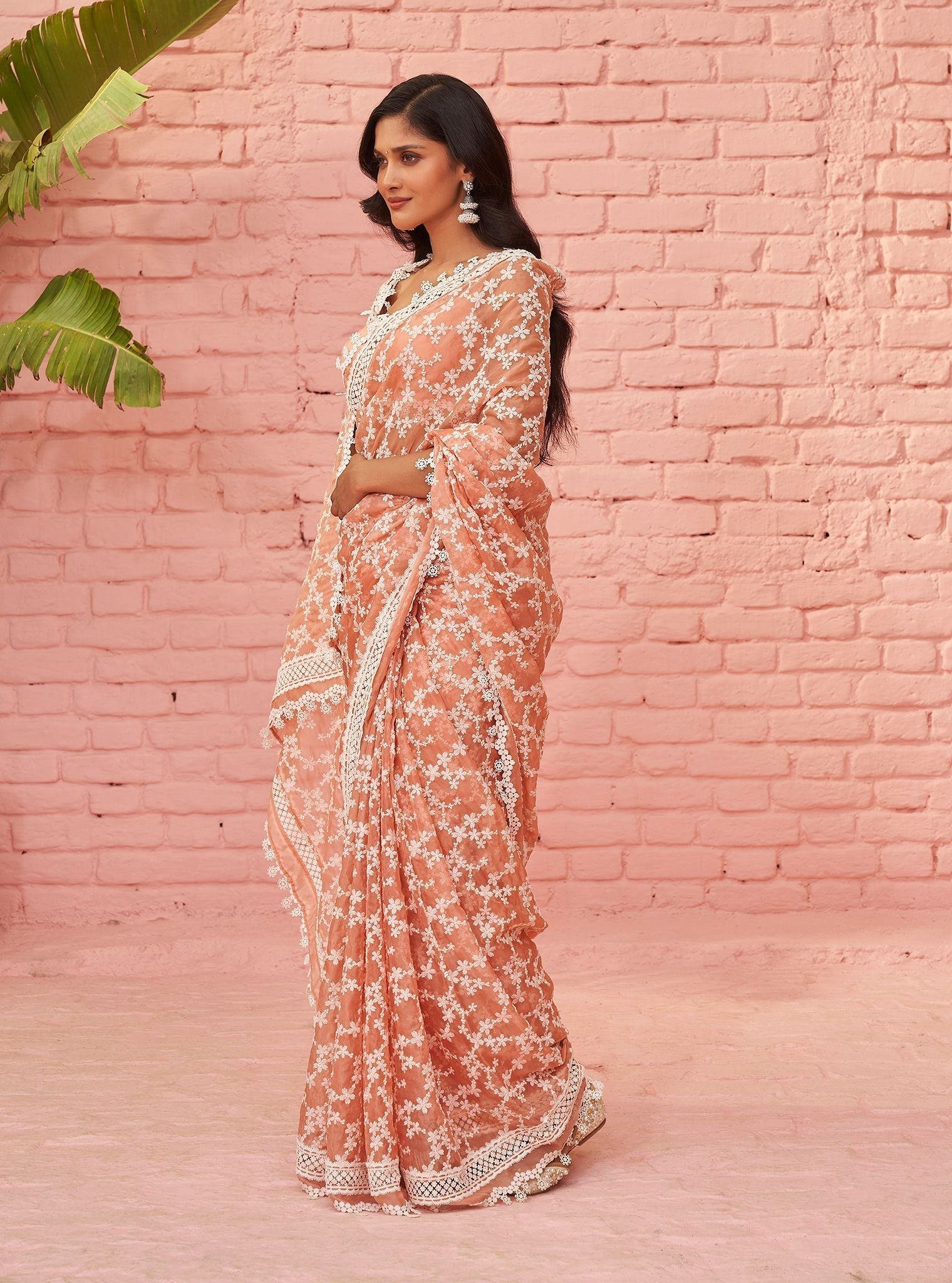 Peora Organza Peach Saree