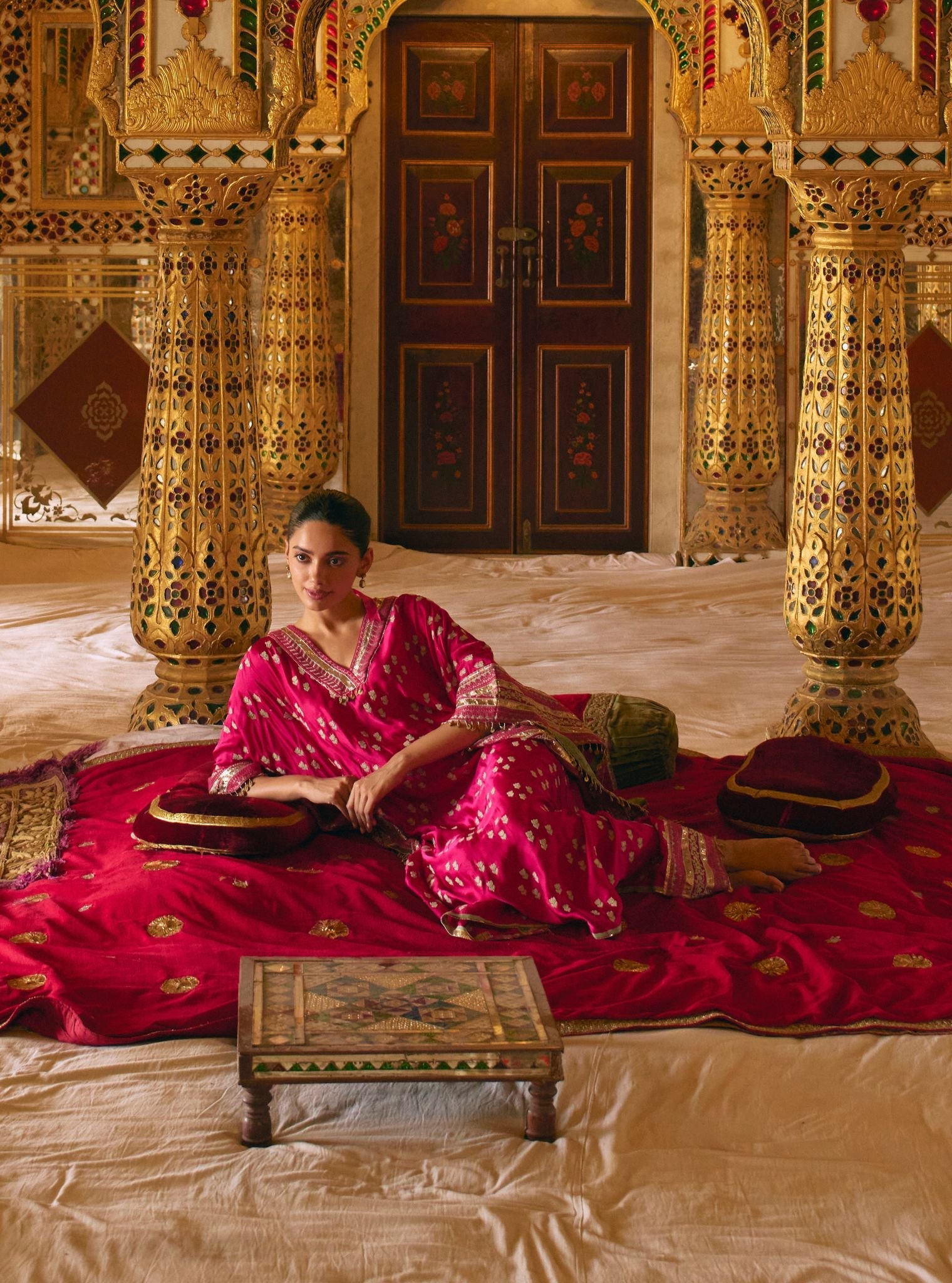 Nishaya Bemberg Satin Fuschia Kaftan