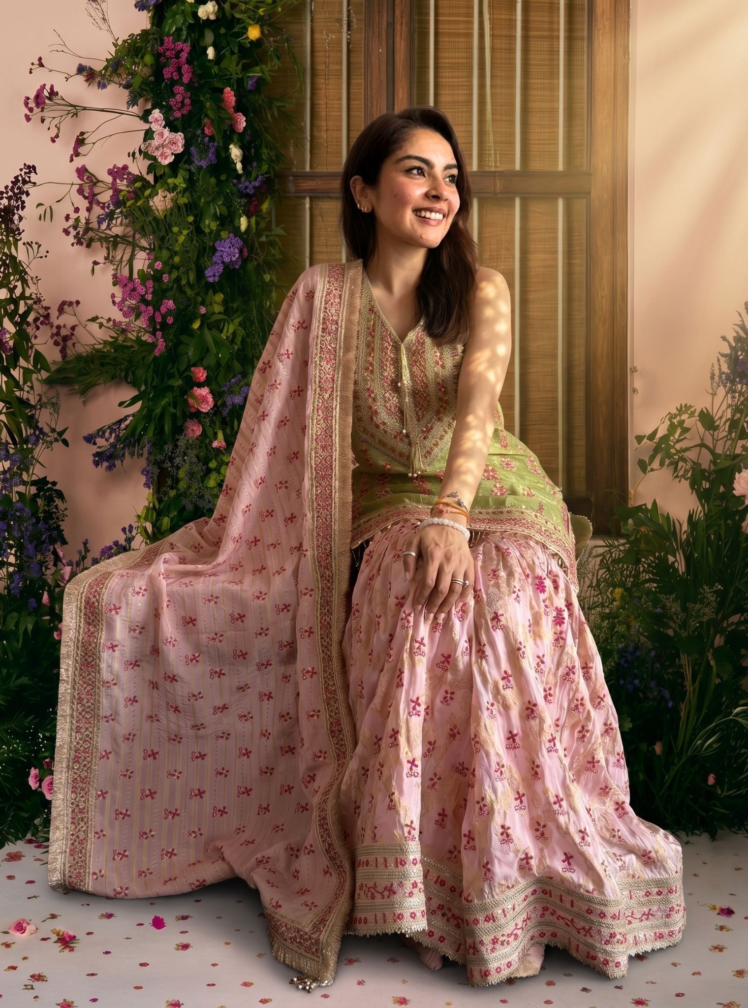 Dali Banarasi Green Kurta with Garara