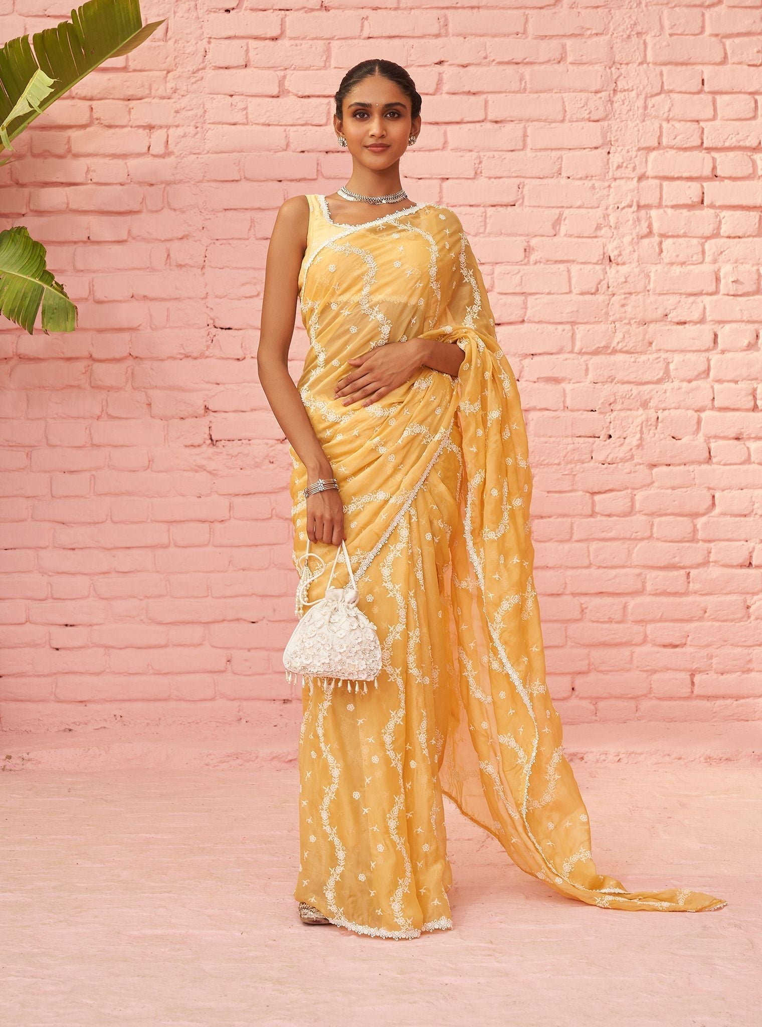 Kolli Organza Yellow Saree