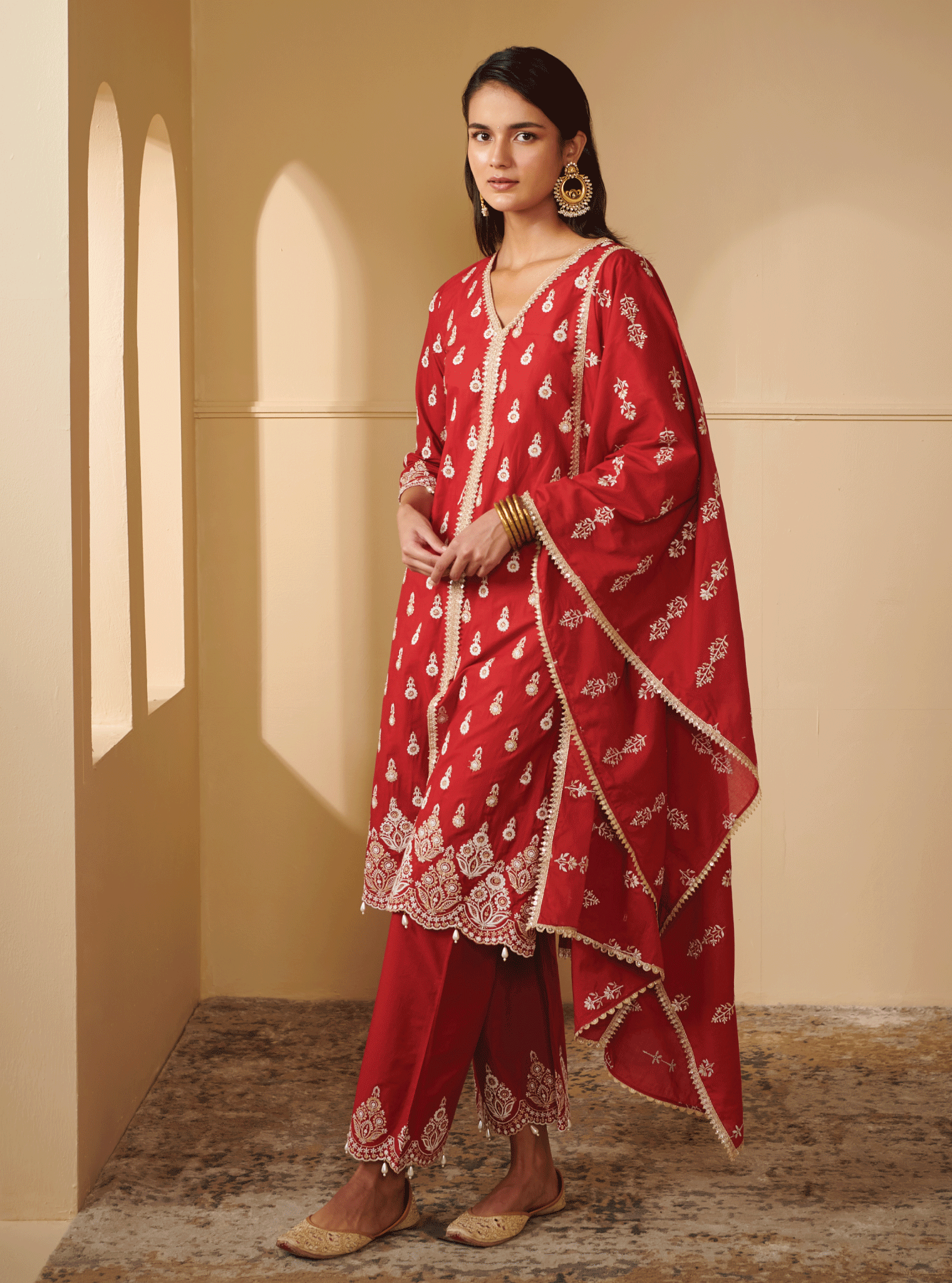 Ahar Supima Cotton Red Kurta Set